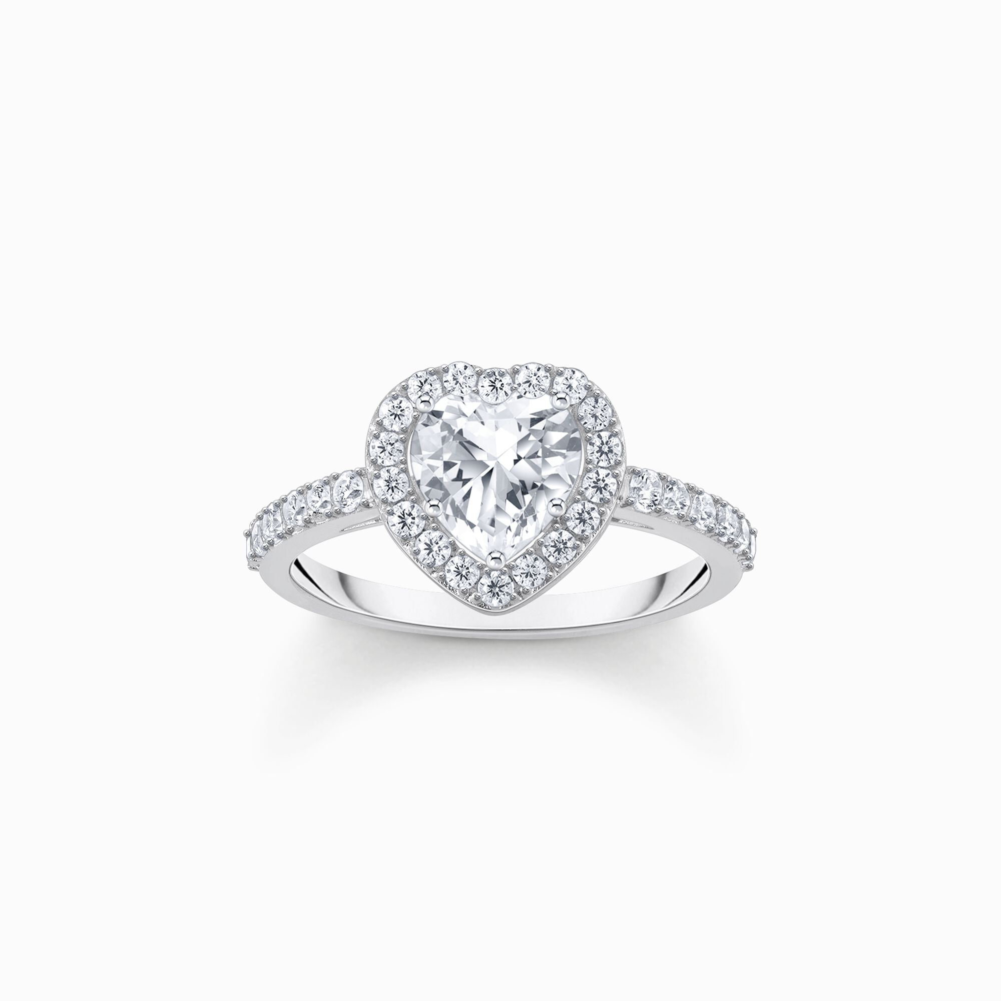 Silver halo ring with white, heart-shaped zirconia from the  collection in the THOMAS SABO online store