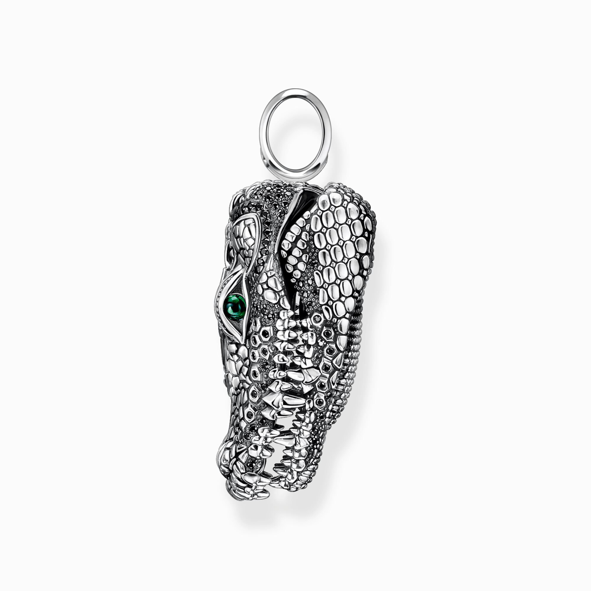 Kettenanhänger Silber schwarzen Steinen mit | und THOMAS grünen SABO Krokodilkopf geschwärzt