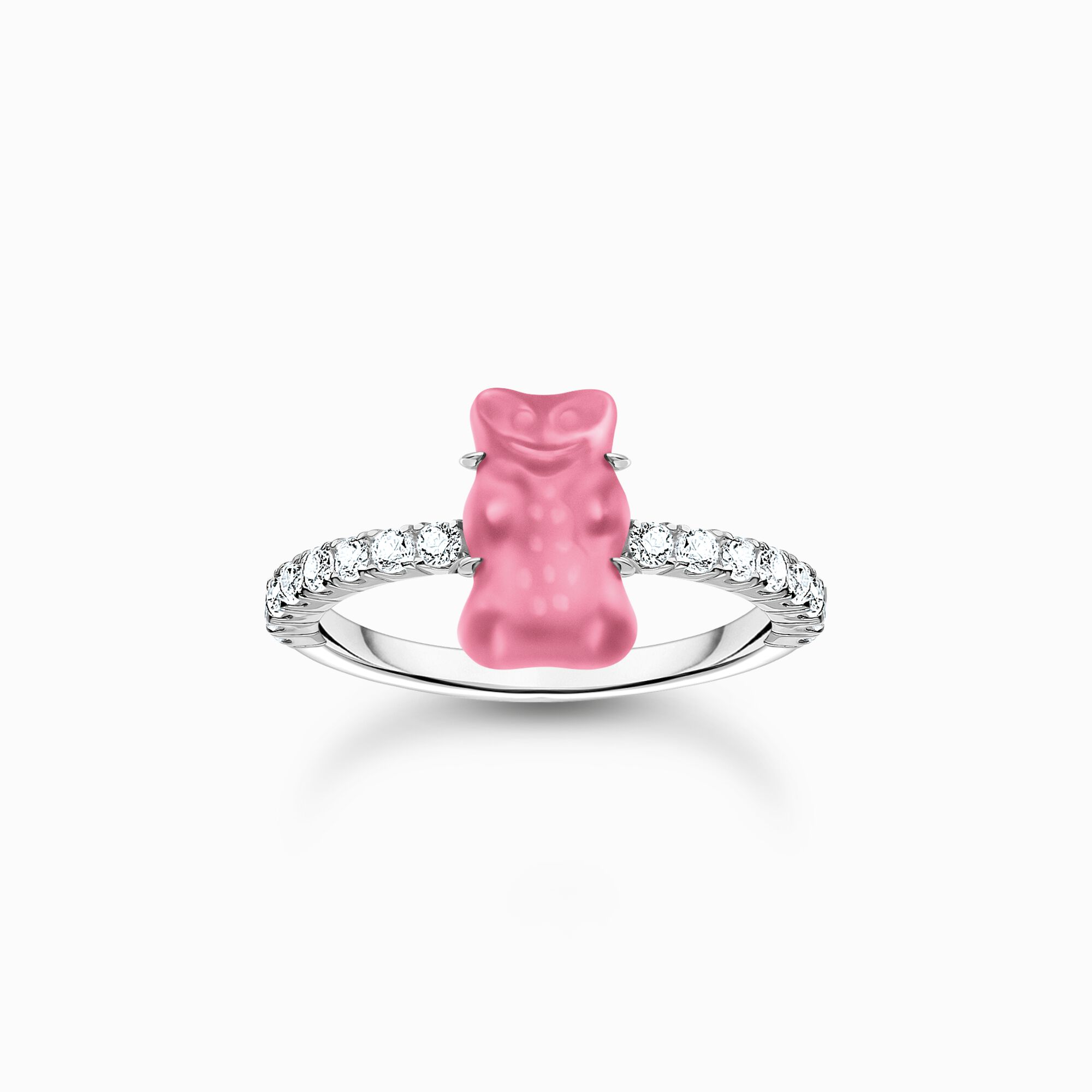 Silver ring with pink mini sized Goldbears and zirconia from the  collection in the THOMAS SABO online store