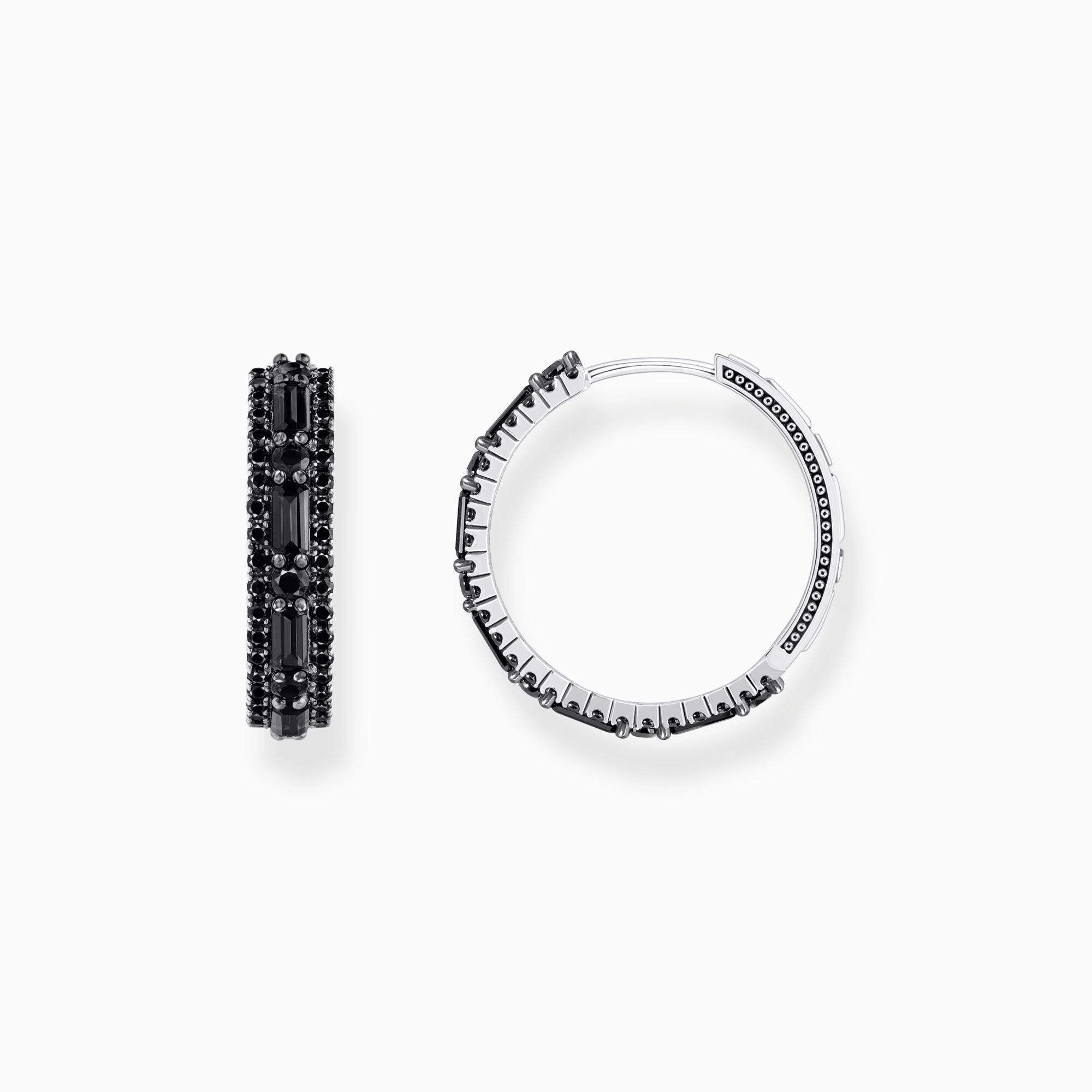 Silver blackened hoop earrings with black zirconia from the  collection in the THOMAS SABO online store