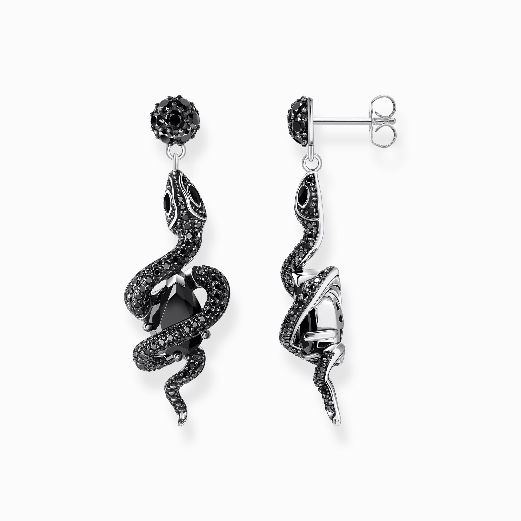 Silver blackened earrings with snake pendant and zirconia from the  collection in the THOMAS SABO online store