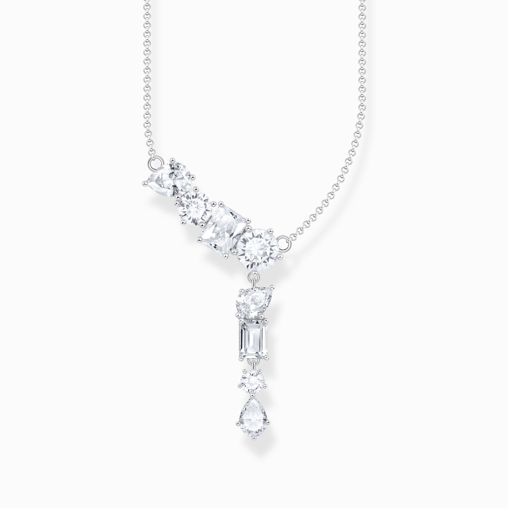Halskette im Y-Stil mit acht weißen | SABO THOMAS Steinen Silber