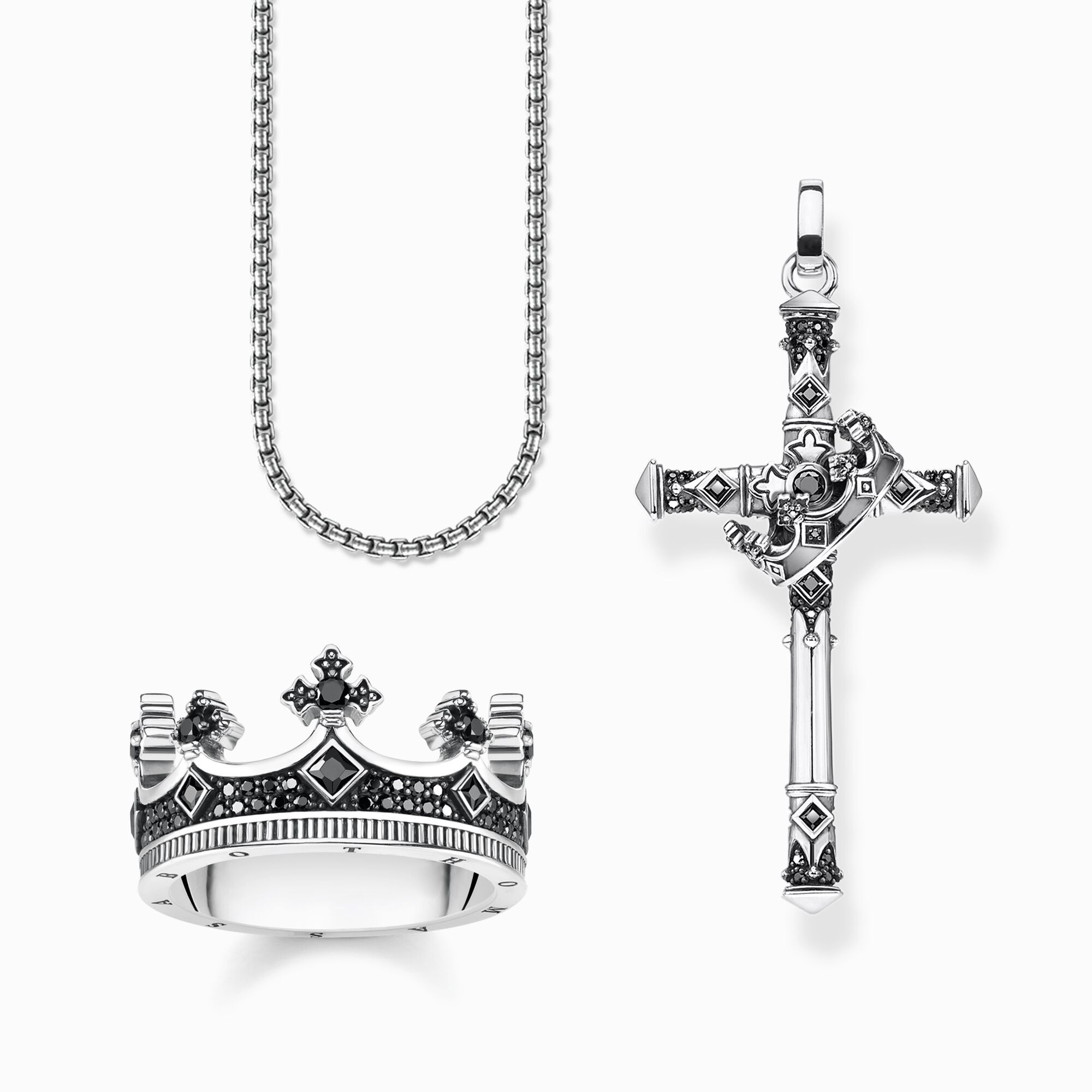 Kettenanhänger Kreuz & SABO – geschwärztes Krone: Silber THOMAS