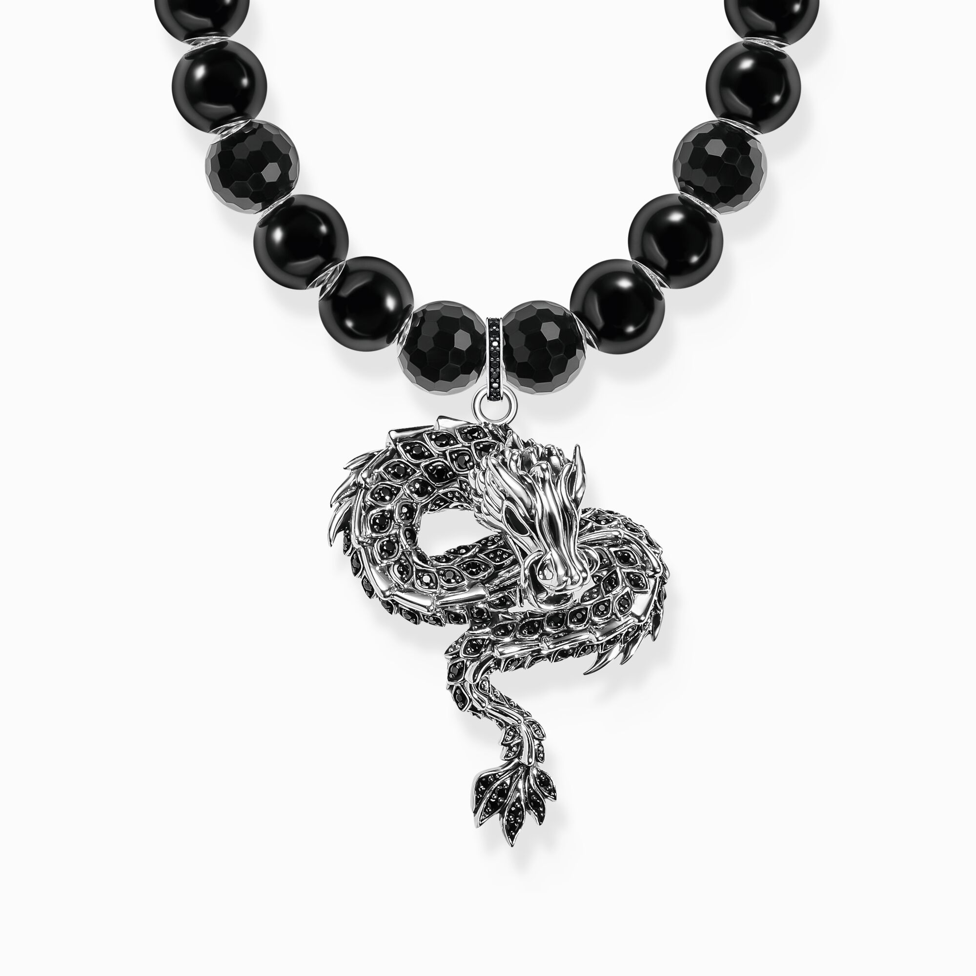 Silver blackened necklace, obsidian beads with dragon pendant from the  collection in the THOMAS SABO online store