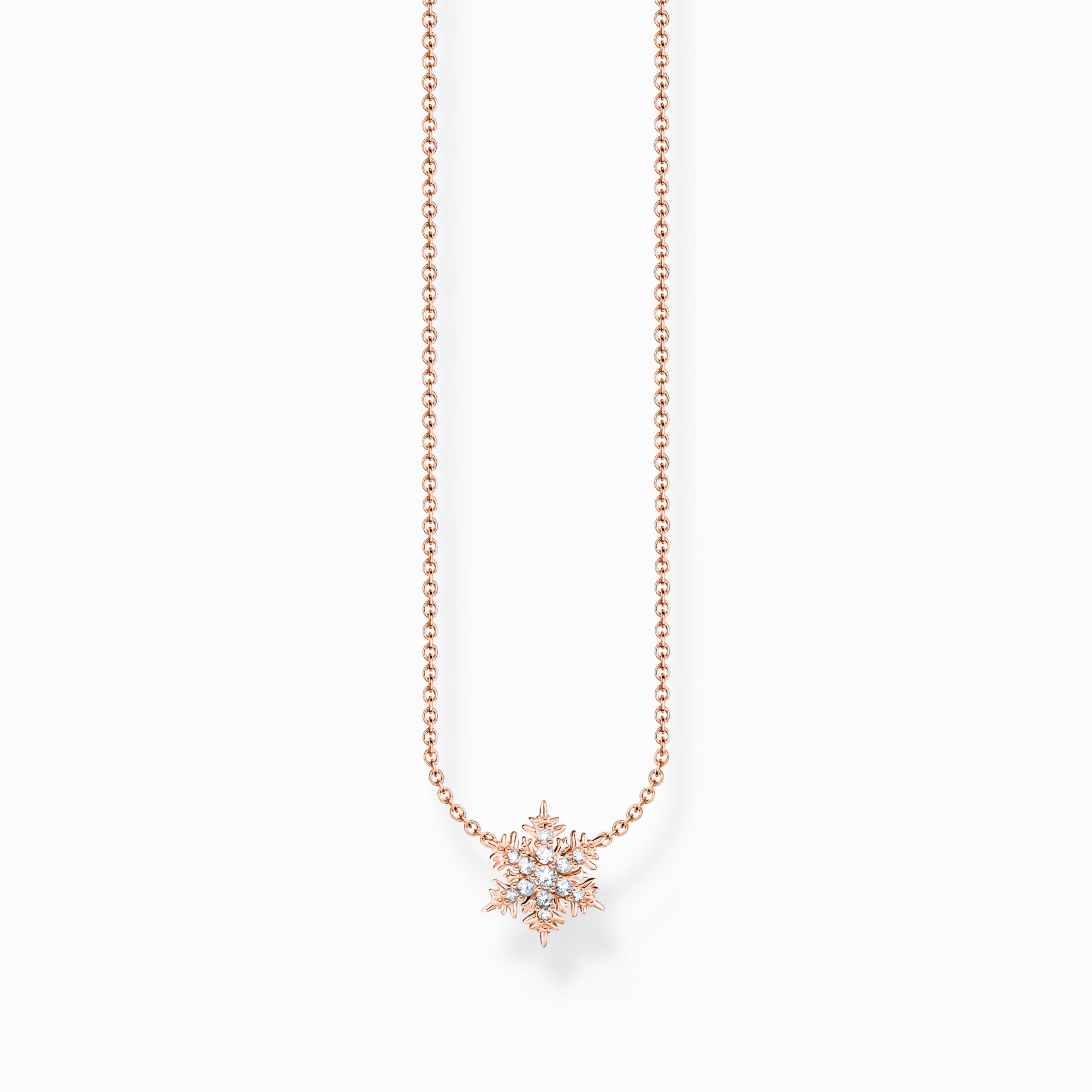 Ros&eacute; gold-plated necklace with snowflake and white zirconia from the Charming Collection collection in the THOMAS SABO online store