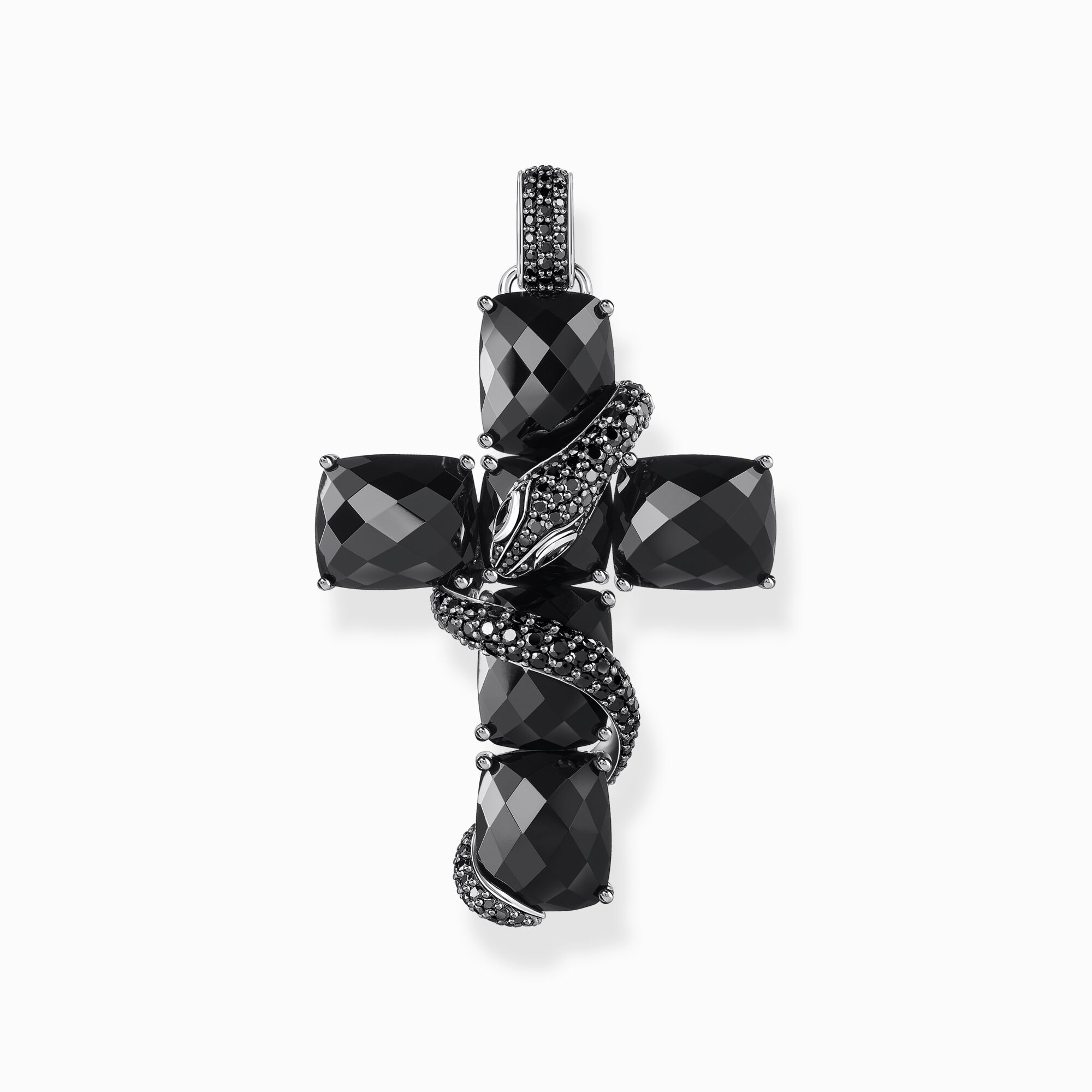 Silver blackened cross pendant with snake and black zirconia from the  collection in the THOMAS SABO online store