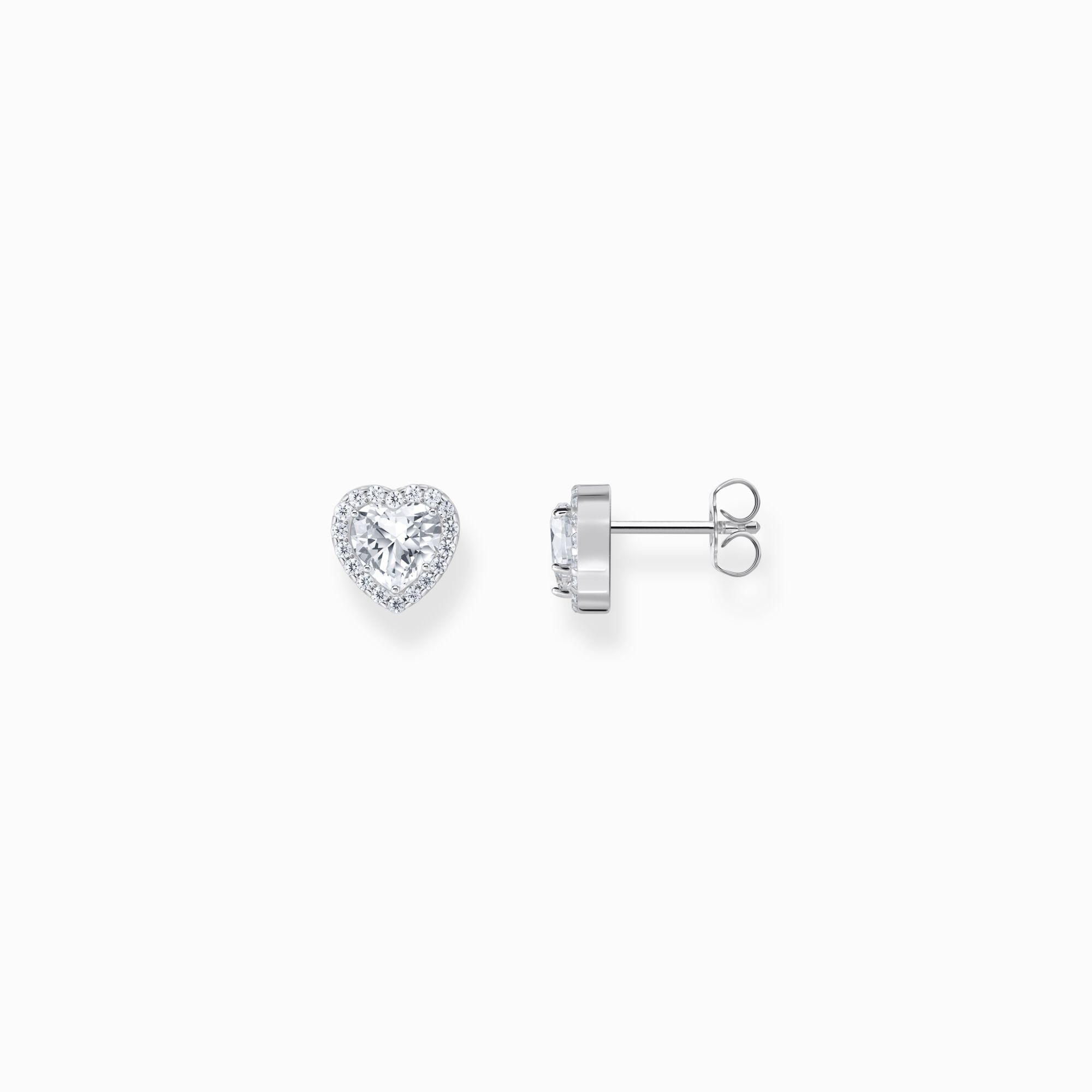 Silver heart-shaped halo ear studs with white zirconia from the  collection in the THOMAS SABO online store