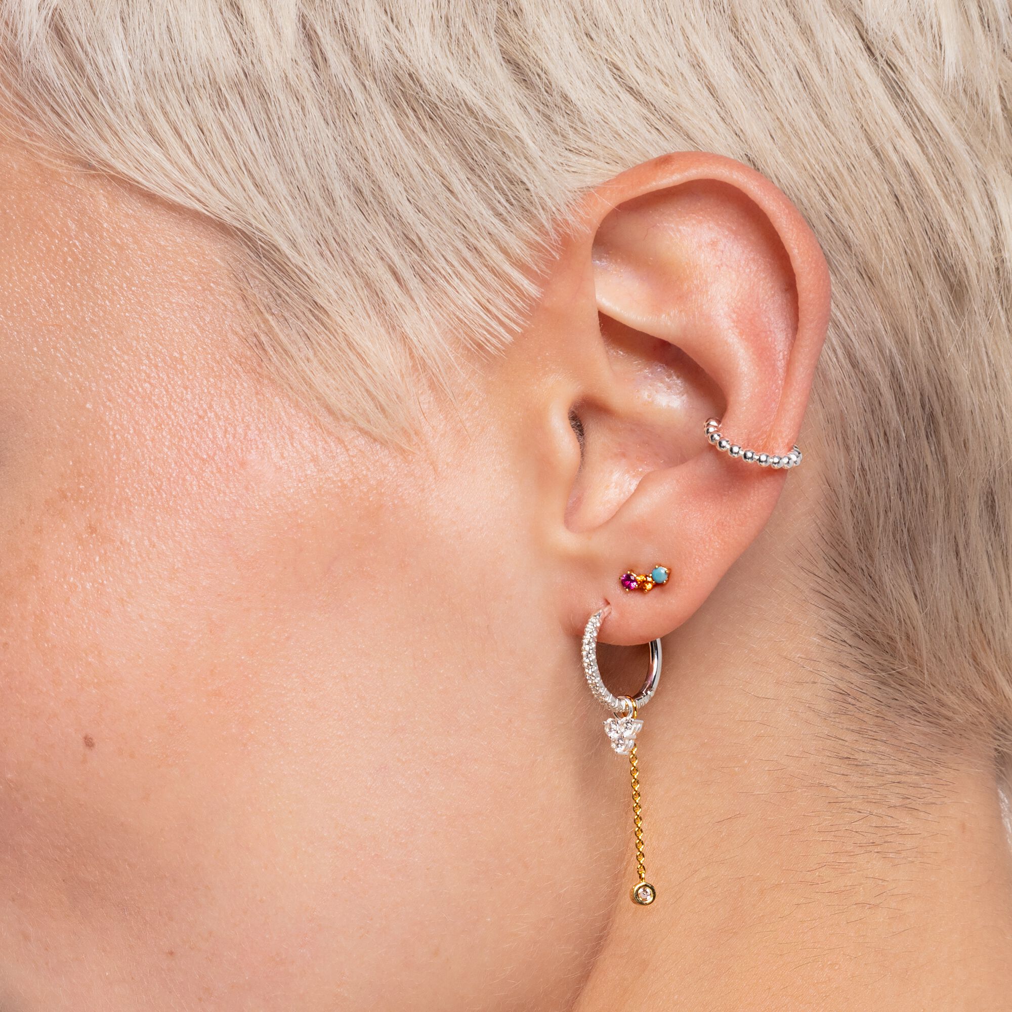 Ear stud with THOMAS │ SABO gold stones in multi-coloured