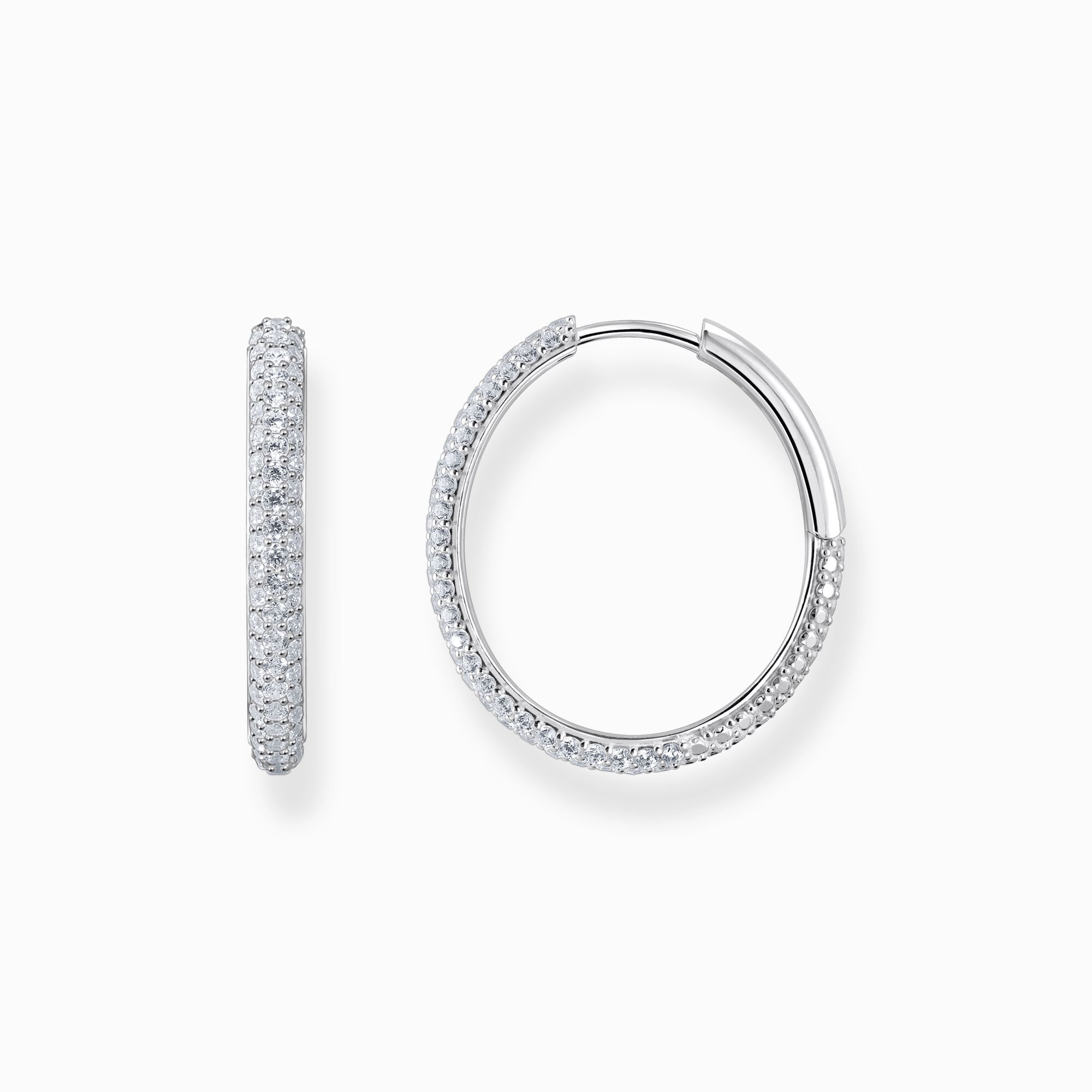 Silver big thin hoop earrings with white zirconia from the  collection in the THOMAS SABO online store