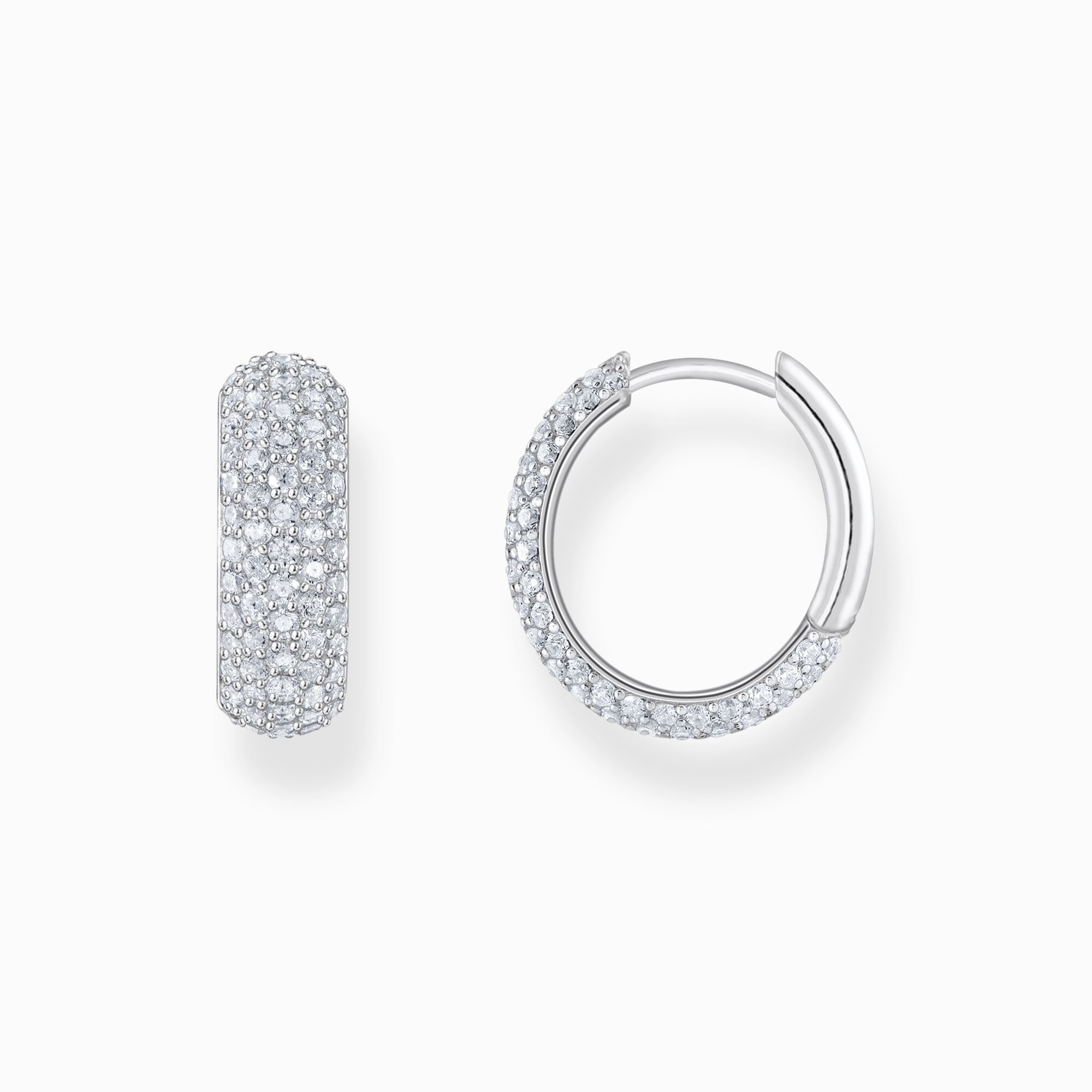 Silver small, wide hoop earrings with white zirconia from the  collection in the THOMAS SABO online store