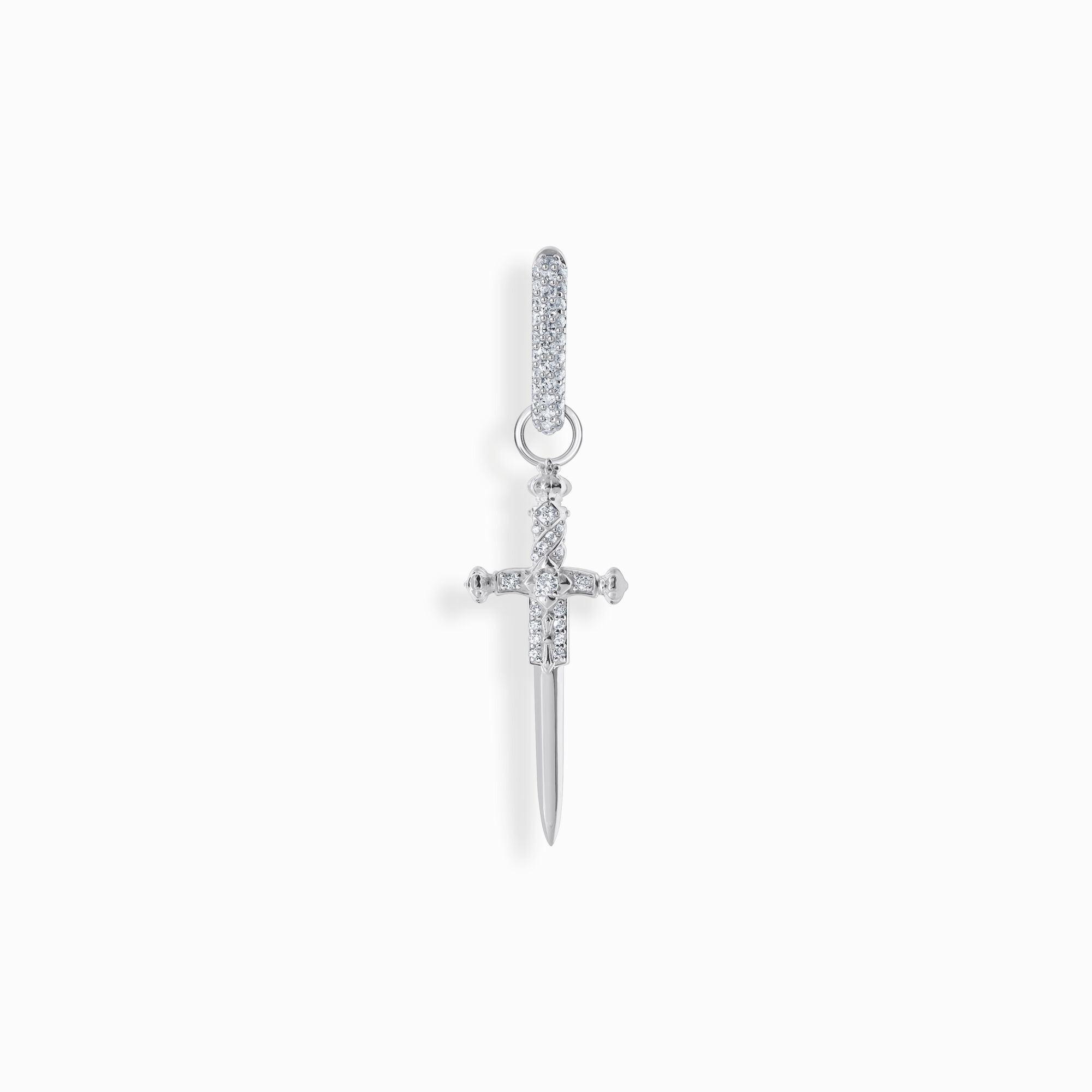 Silver single hoop earring with sword &amp; white stones from the  collection in the THOMAS SABO online store