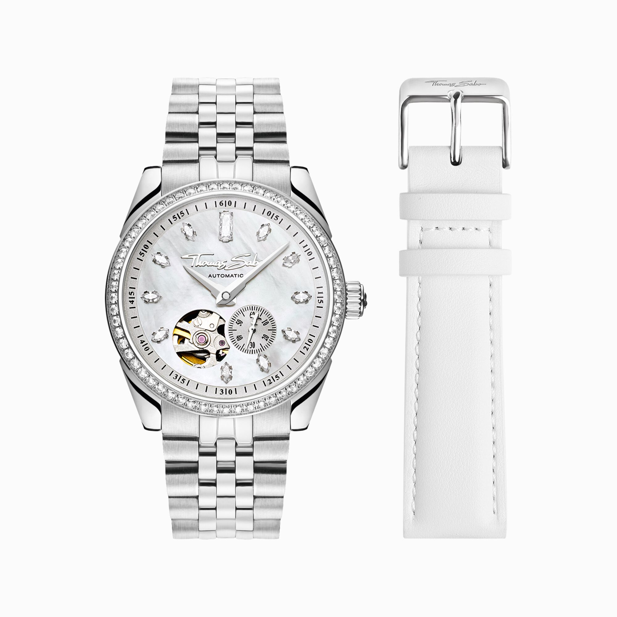 Silver automatic watch with 36 mm and mother of pearl inlay from the  collection in the THOMAS SABO online store