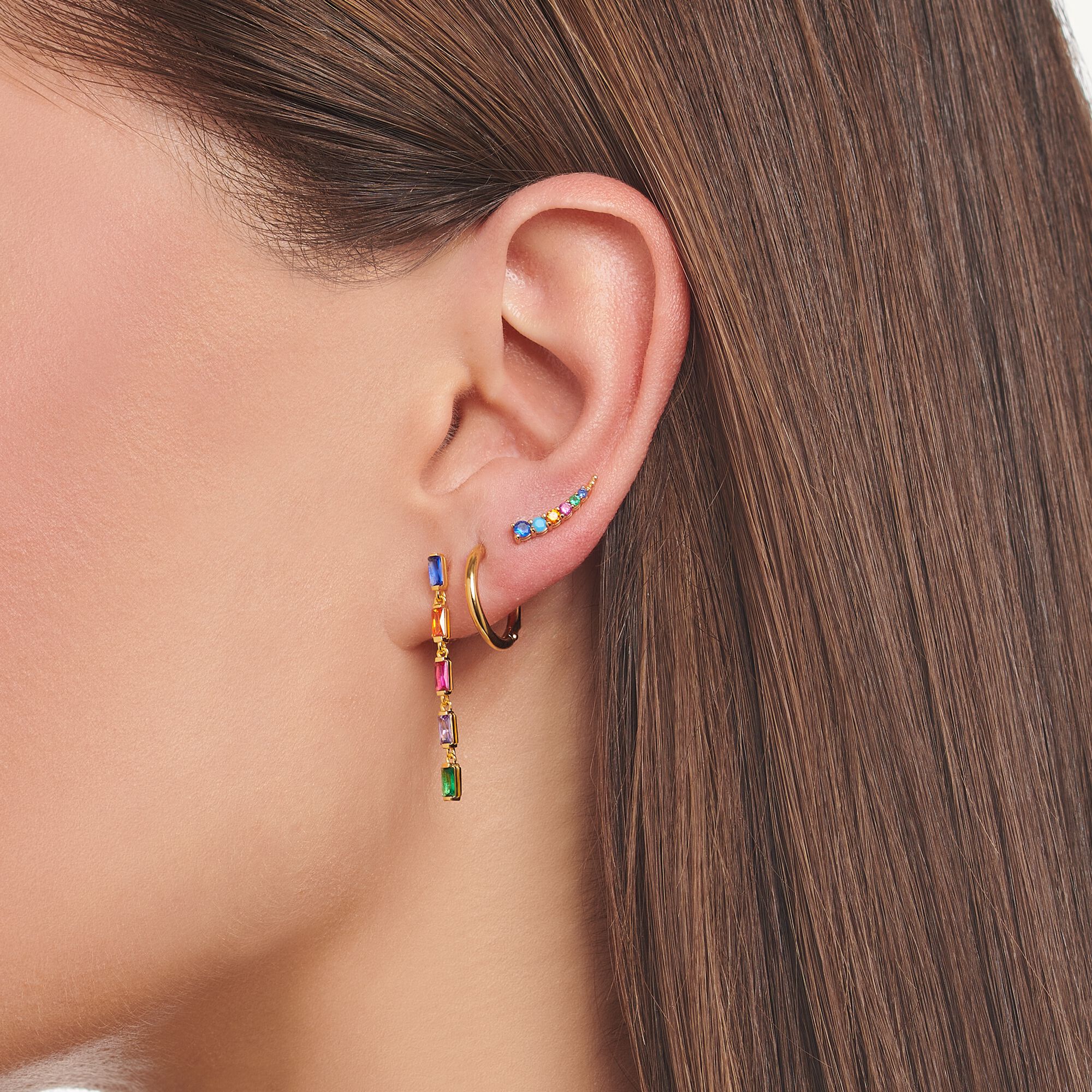 Single ear stud, THOMAS | rainbow-coloured SABO stones