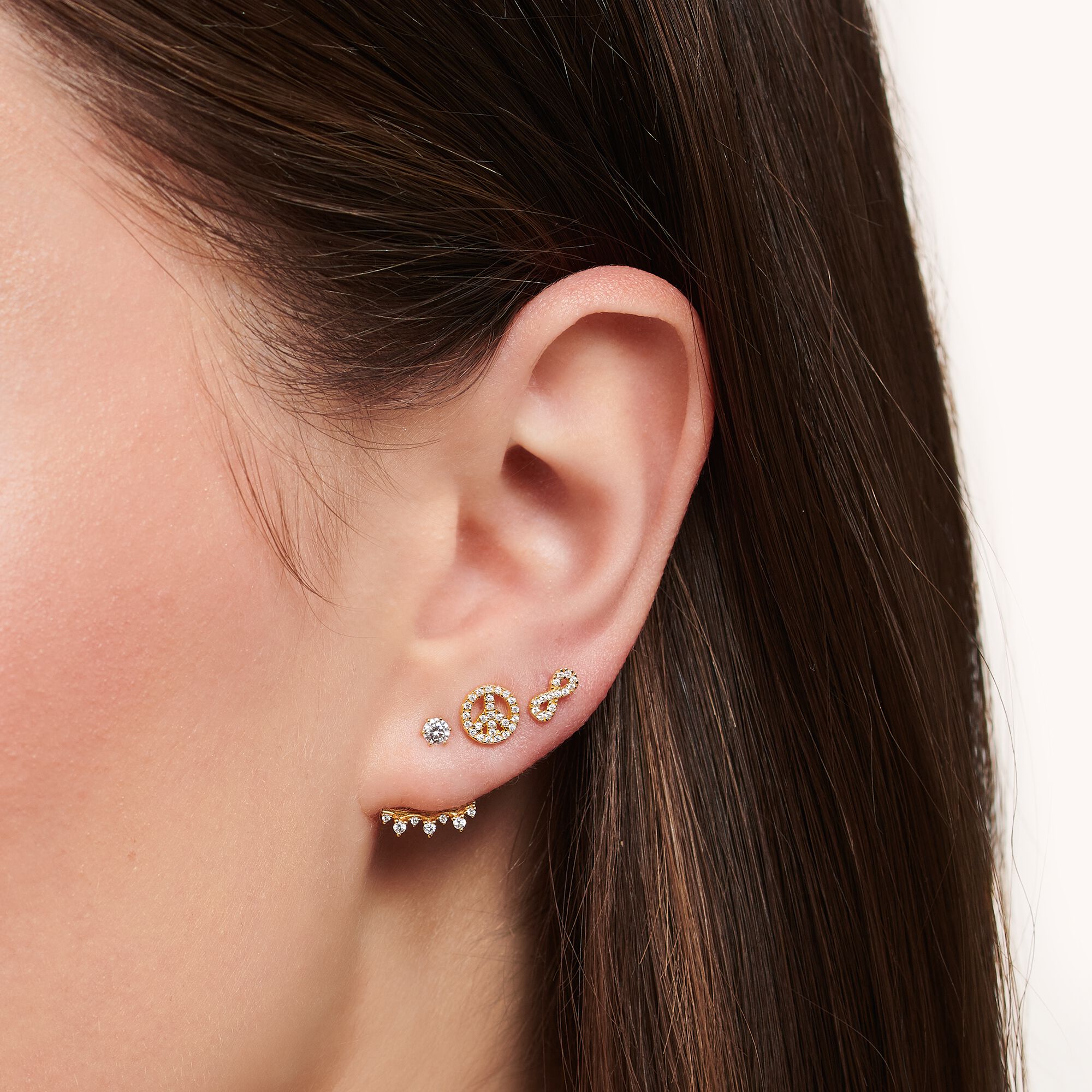 with sign, THOMAS Single ear peace | gold SABO plated stud