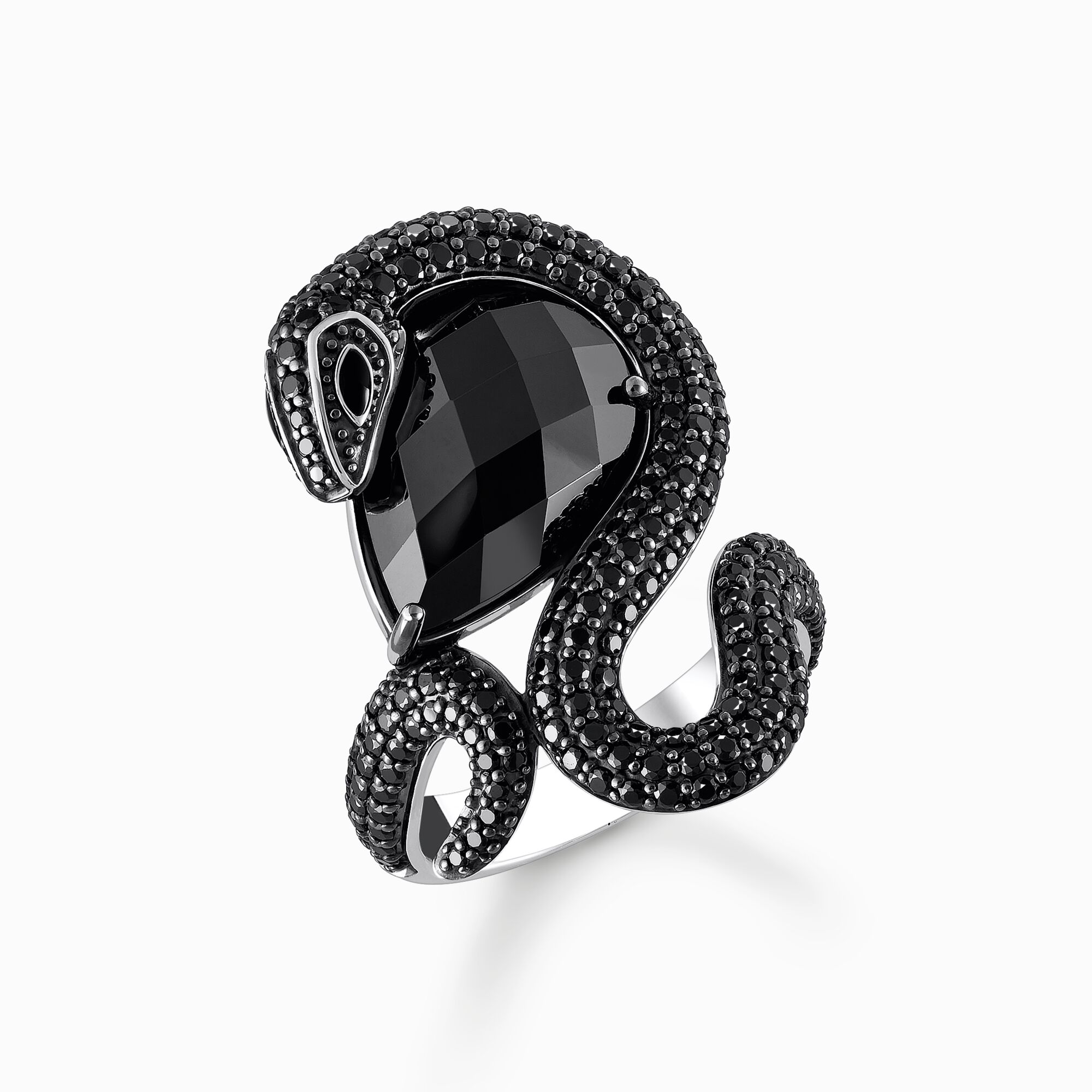 Silver blackened snake ring with drop-shaped black zirconia from the  collection in the THOMAS SABO online store