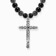 Silver blackened necklace made of black beads with cross pendant from the  collection in the THOMAS SABO online store