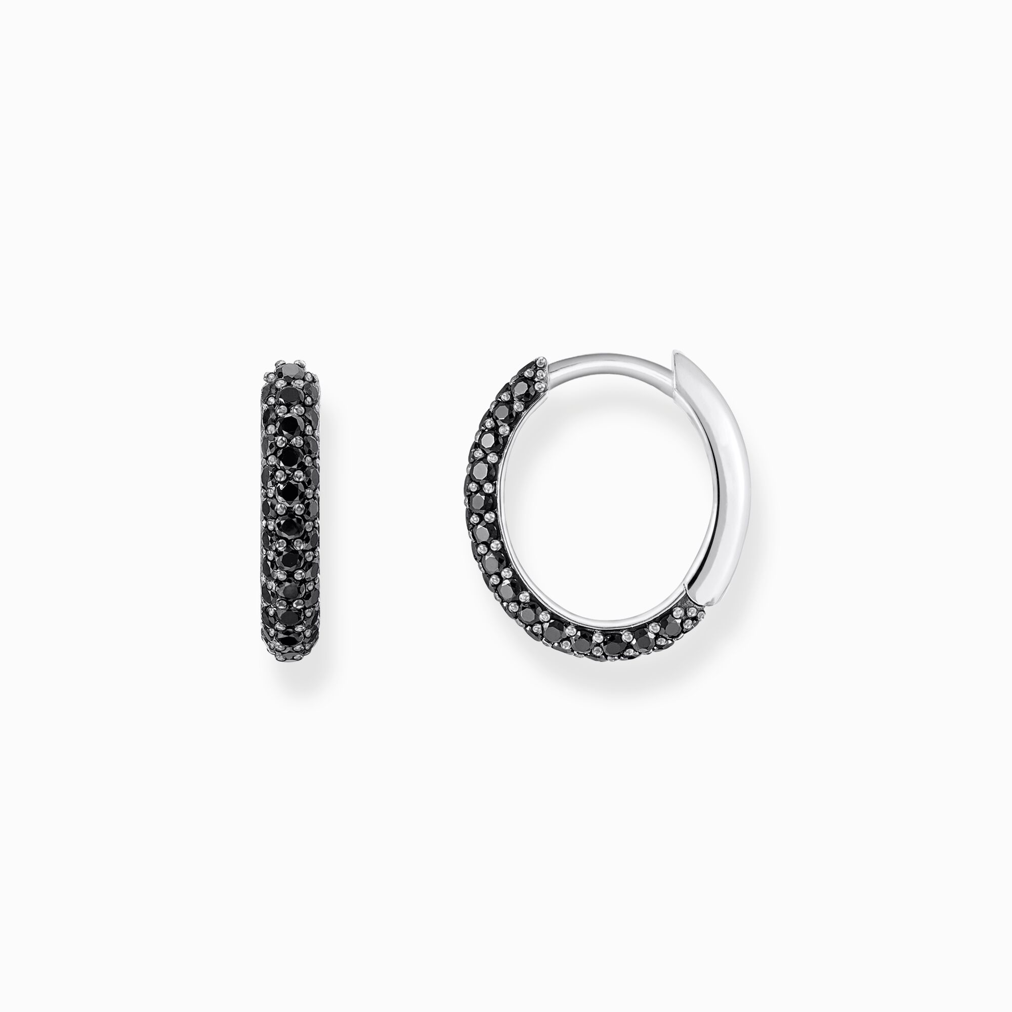 Silver hoop earrings with black zirconia pav&eacute; from the  collection in the THOMAS SABO online store