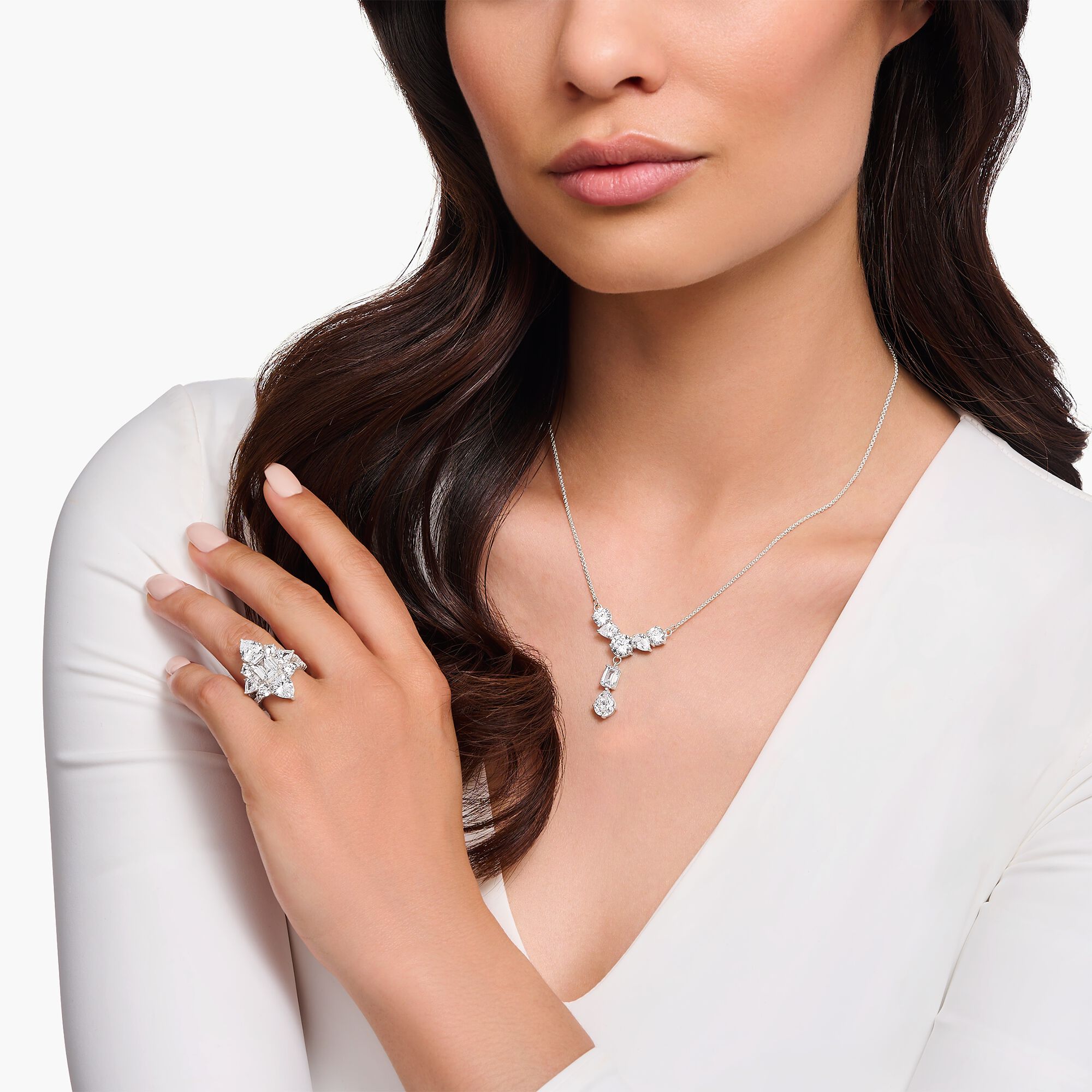 Silver necklace in zirconia THOMAS white with seven | Y-shape SABO stones