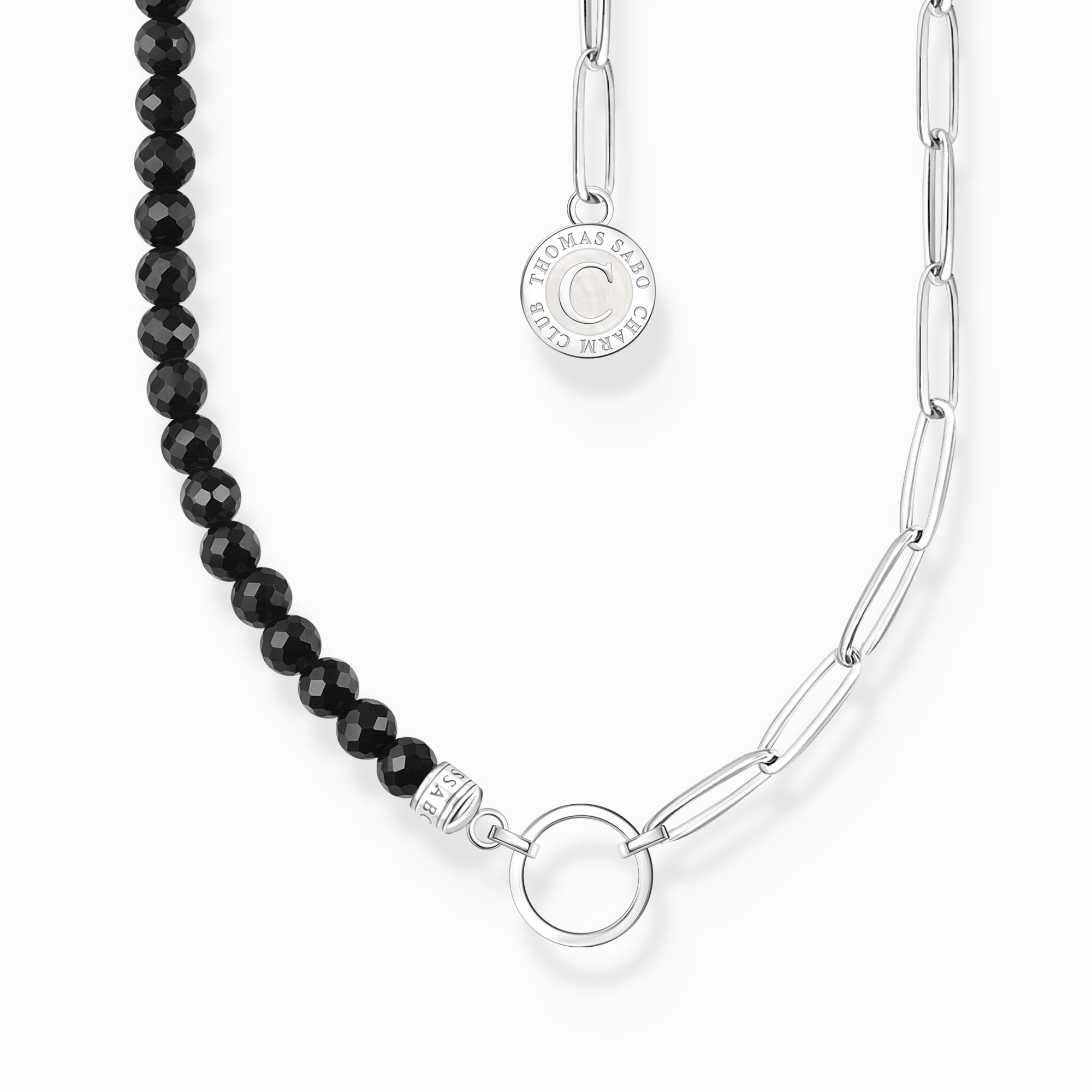 Silver Member Charm necklace with black obsidian beads from the Charm Club collection in the THOMAS SABO online store