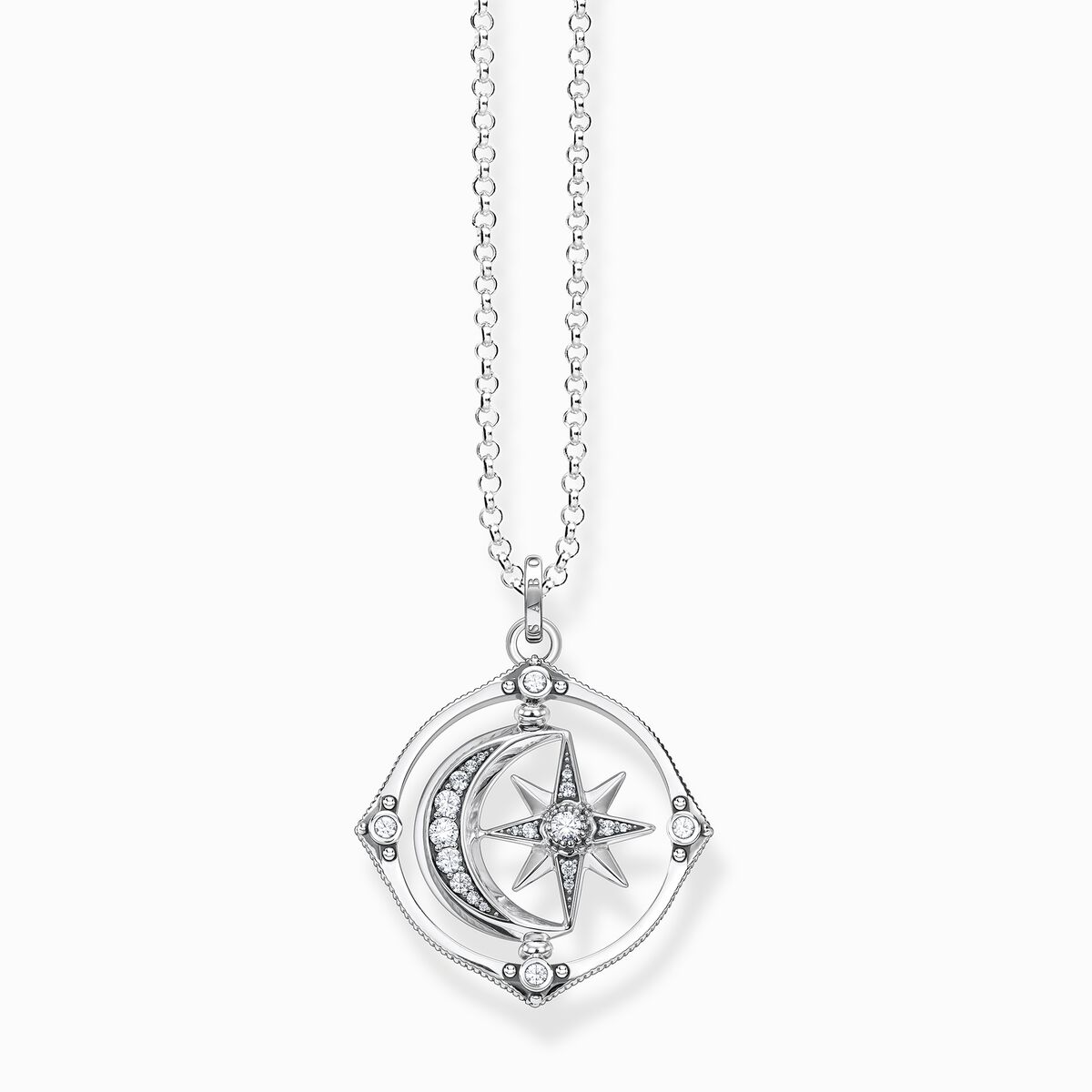 THOMAS SABO – Kette Anhänger Mond-Stern-Kompass, Silber mit
