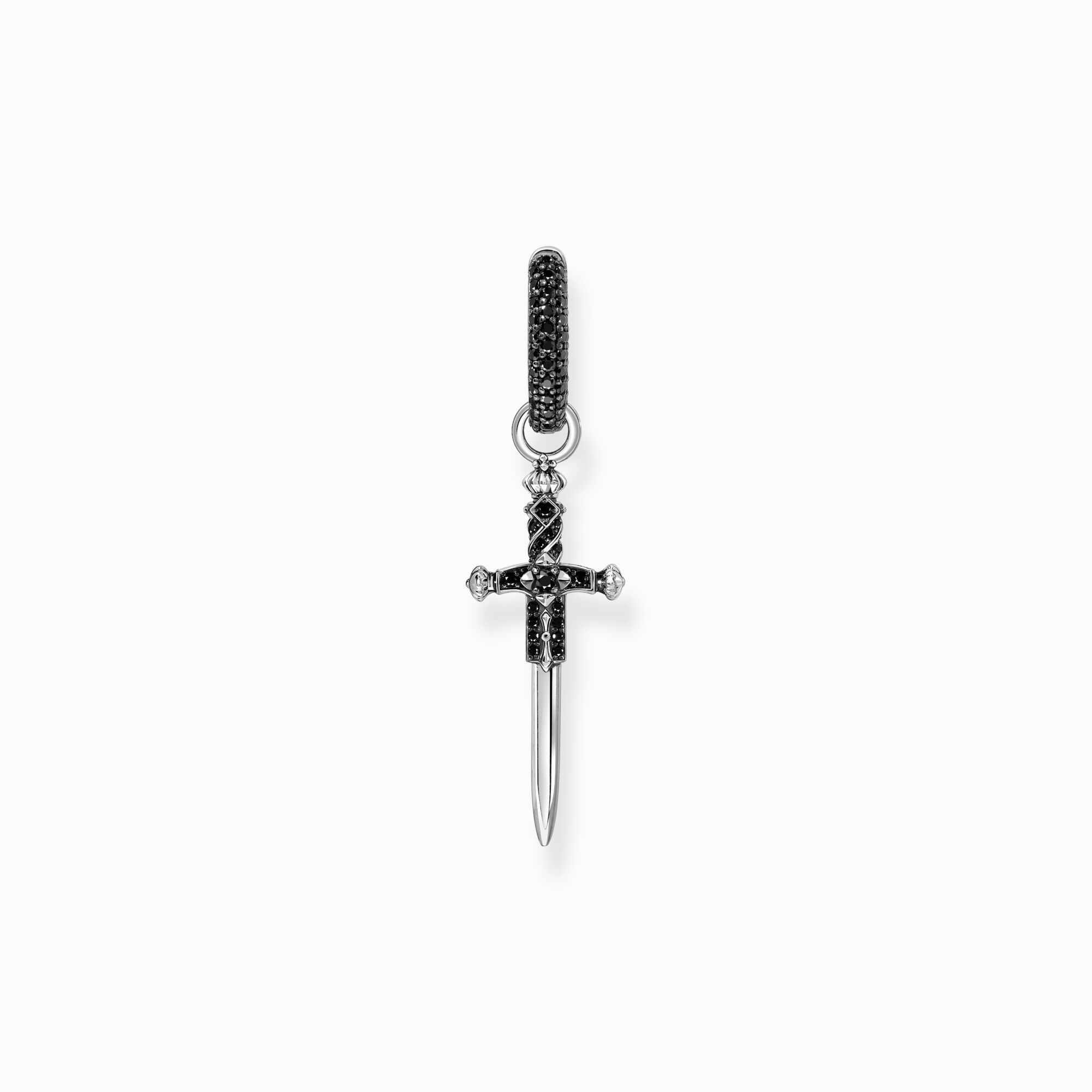 Silver blackened single hoop earring with sword &amp; black stones from the  collection in the THOMAS SABO online store