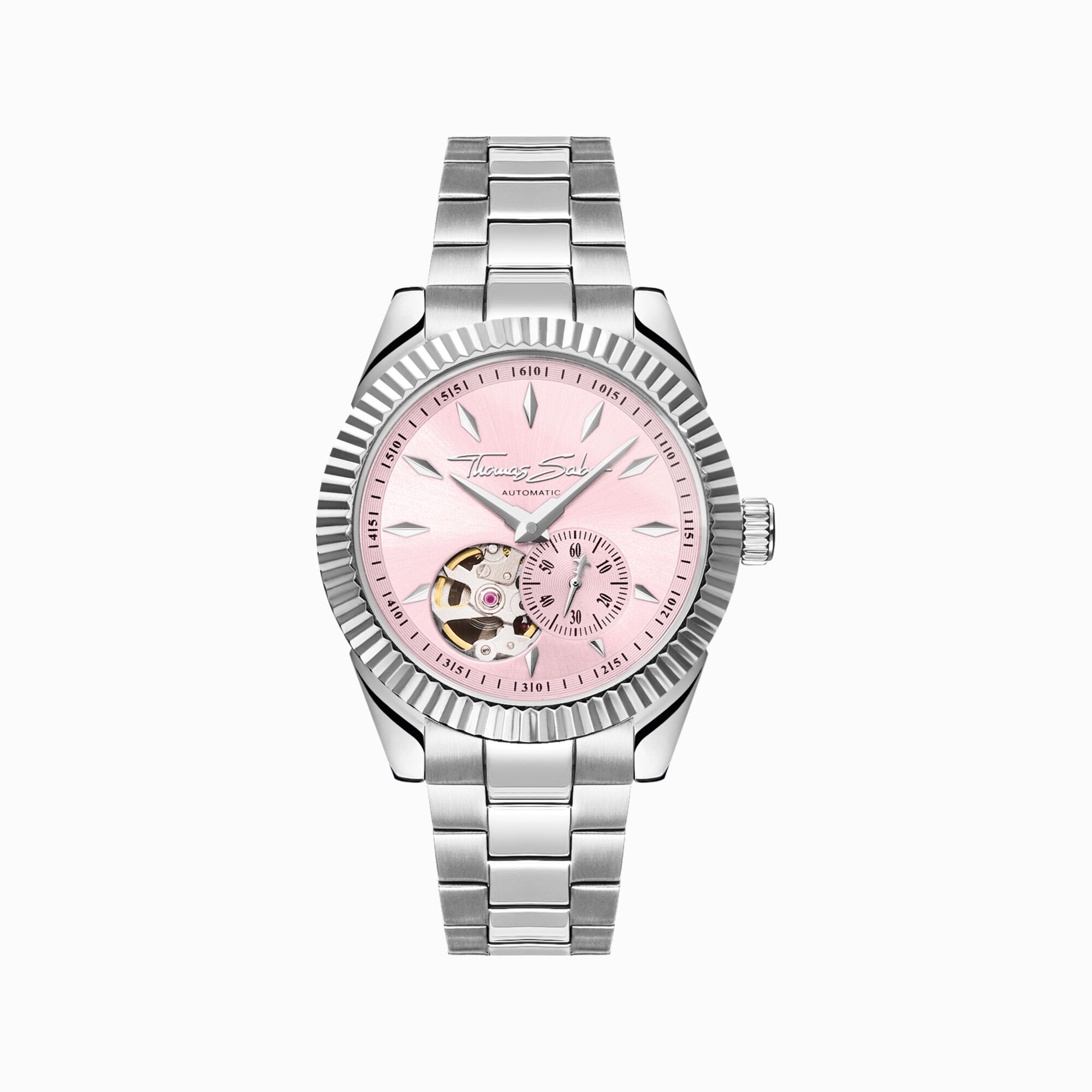 Silver automatic watch with 36 mm and rebel pink dial from the  collection in the THOMAS SABO online store