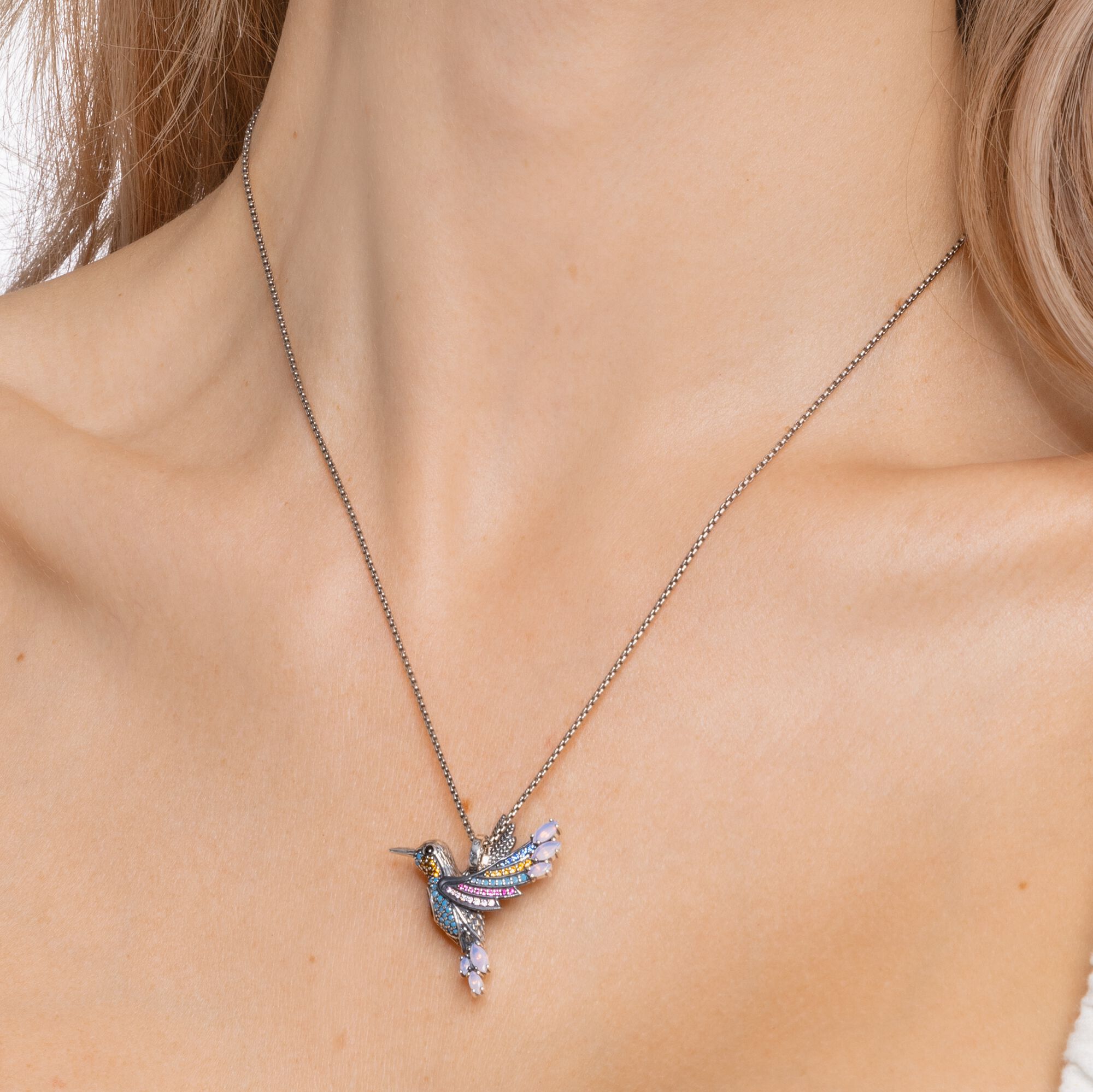 Colgante colibrí de colores plata SABO