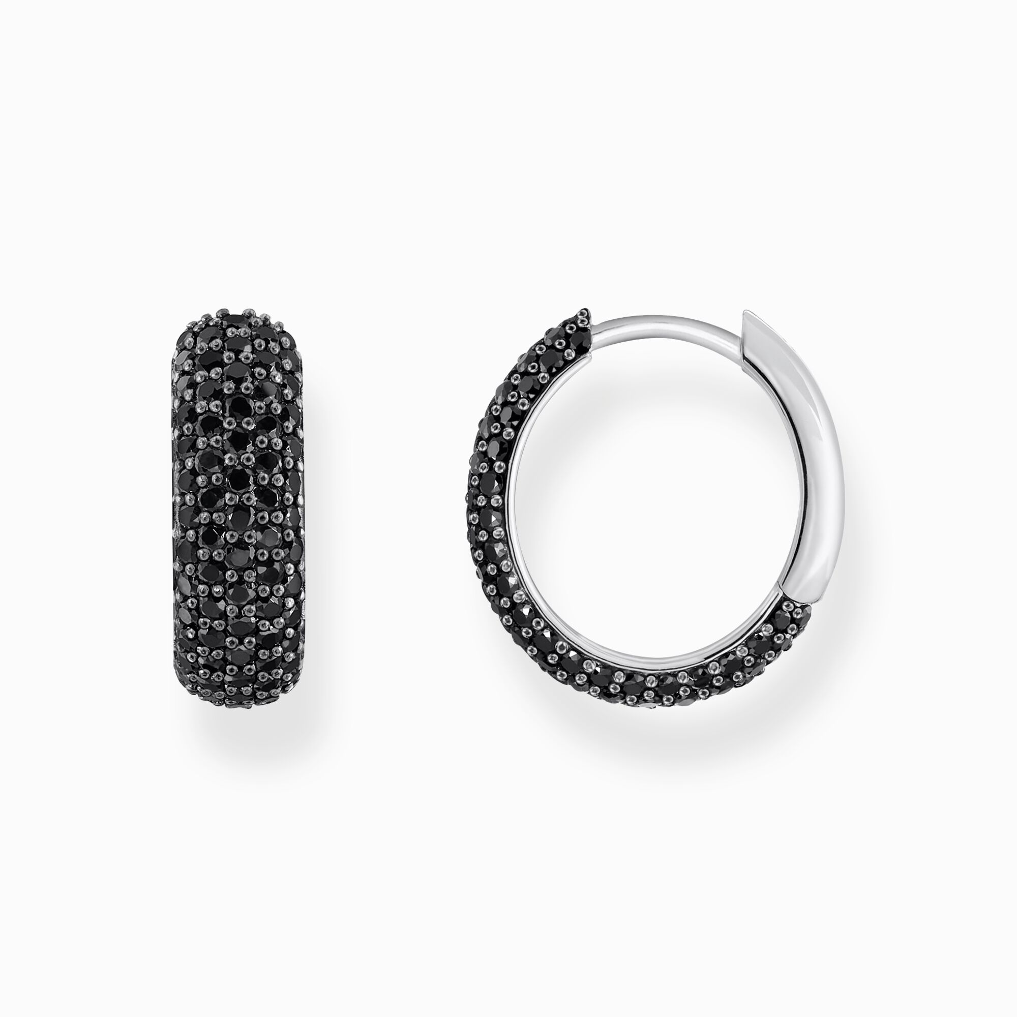 Silver small, wide hoop earrings with black zirconia from the  collection in the THOMAS SABO online store