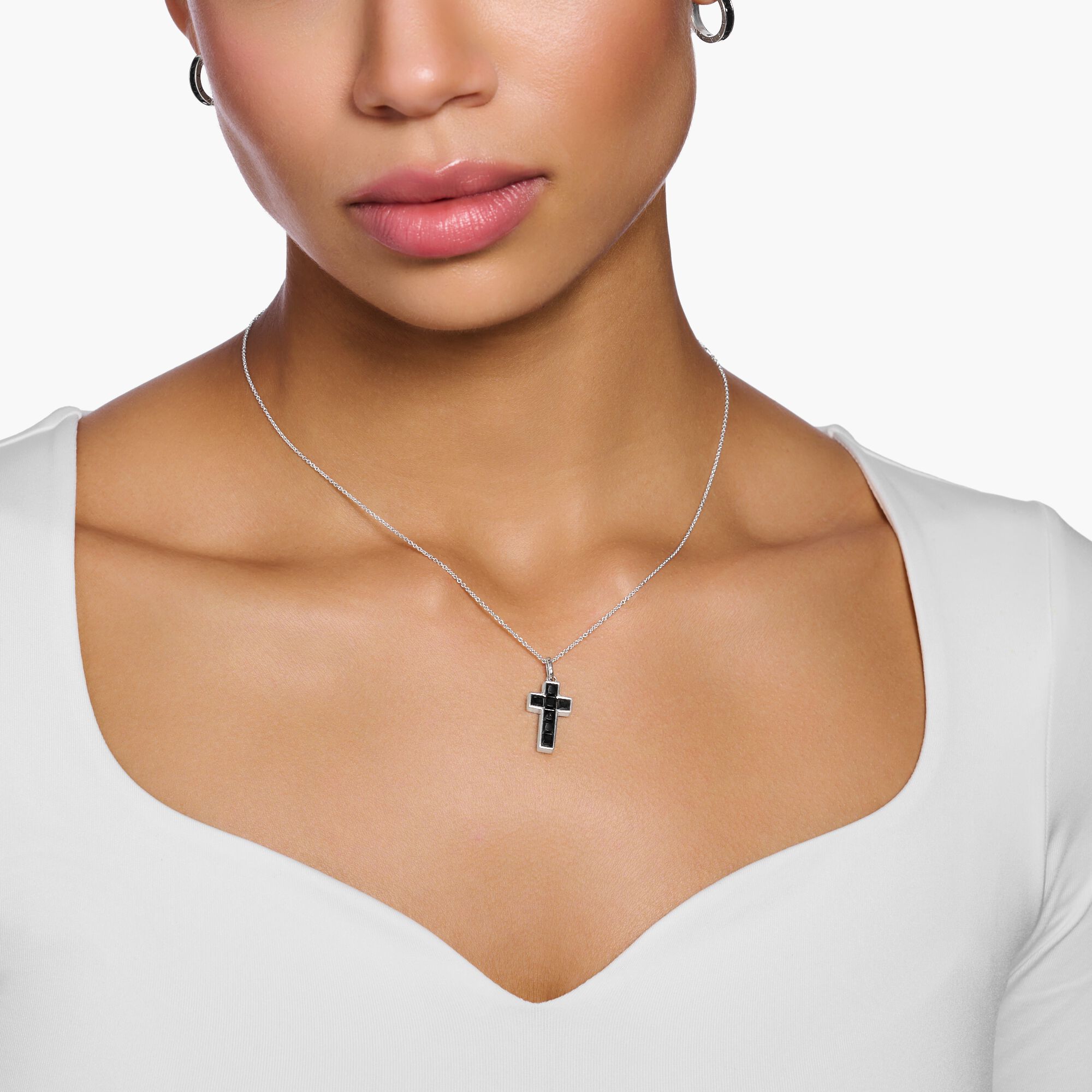 with | pendant, cross SABO black Necklace THOMAS stones