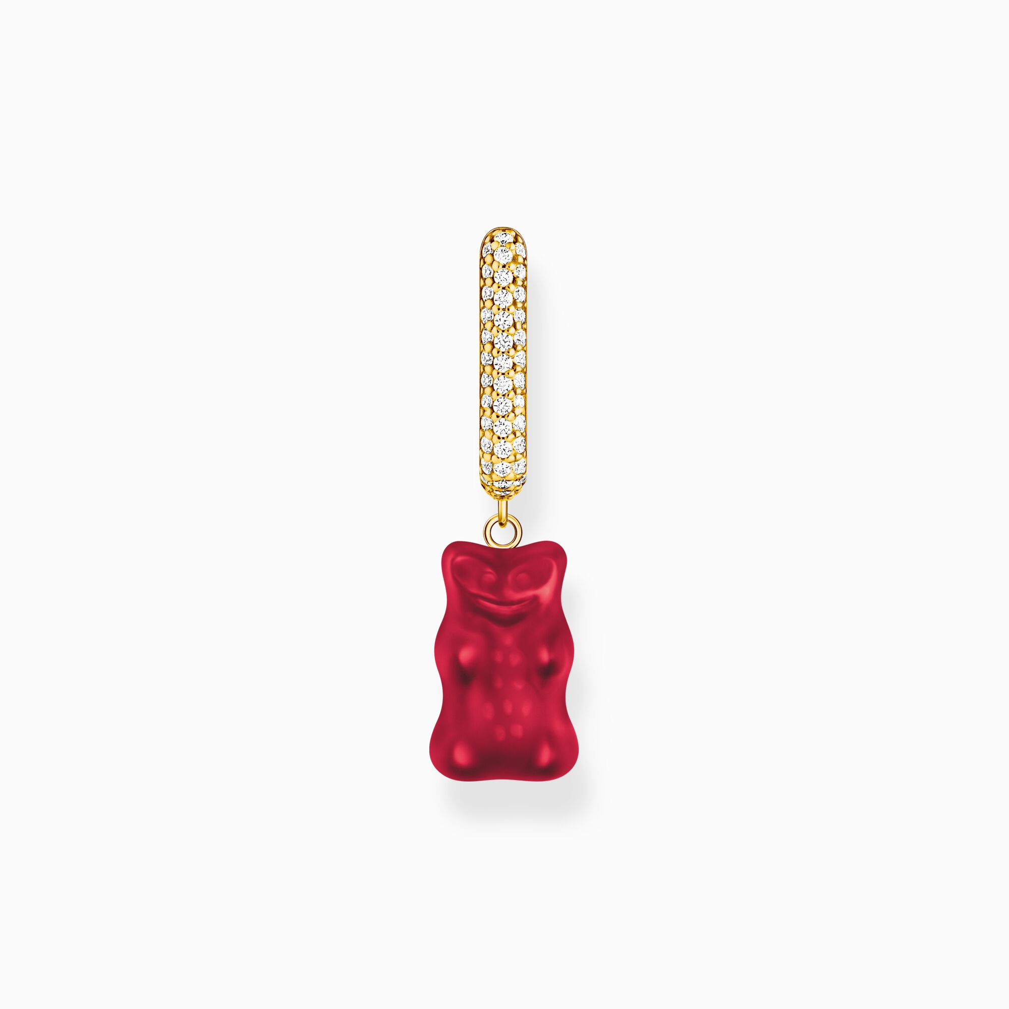 Gold-plated single hoop earring medium sized with red goldbears from the Charming Collection collection in the THOMAS SABO online store