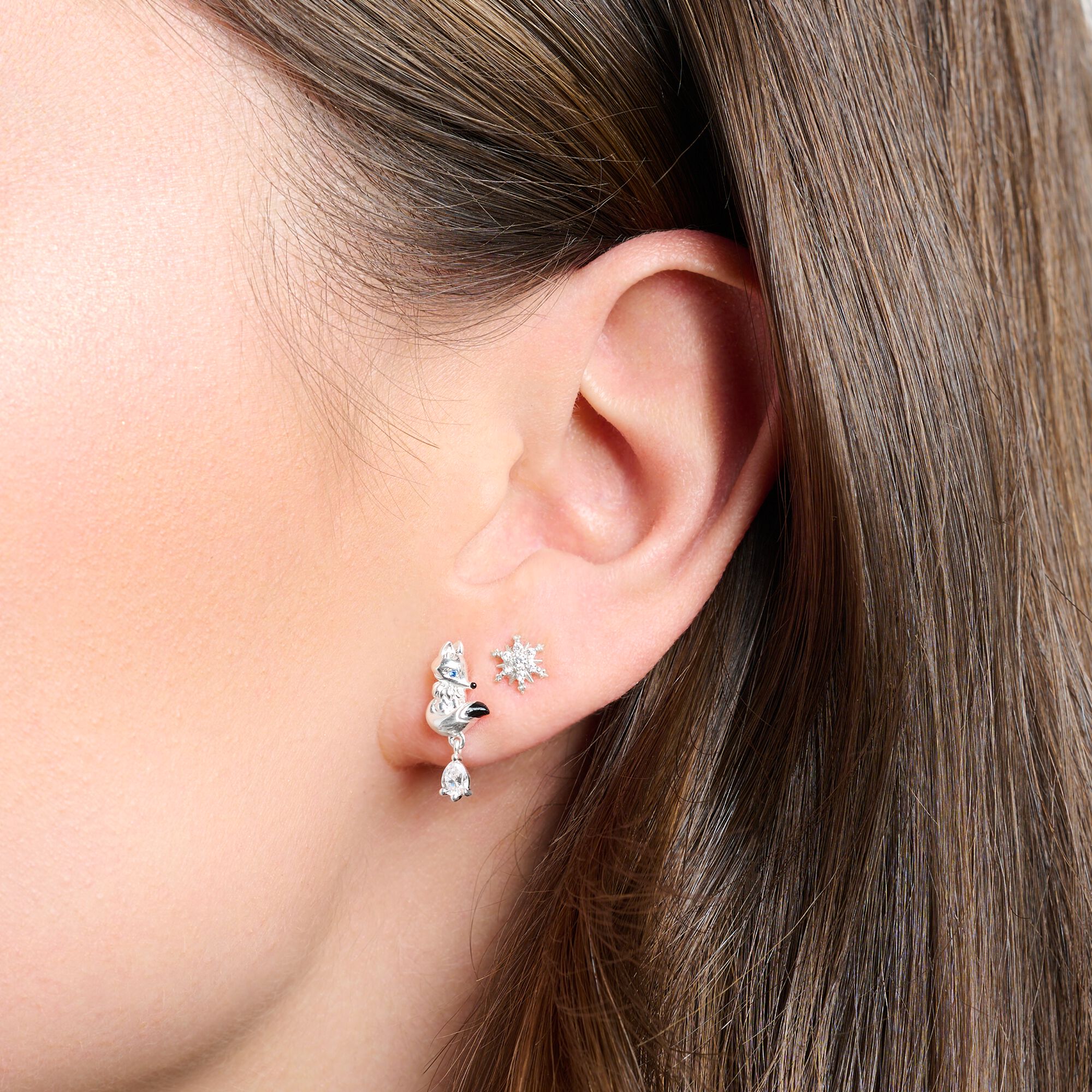 | Single earring: silver SABO stud THOMAS snowflake,