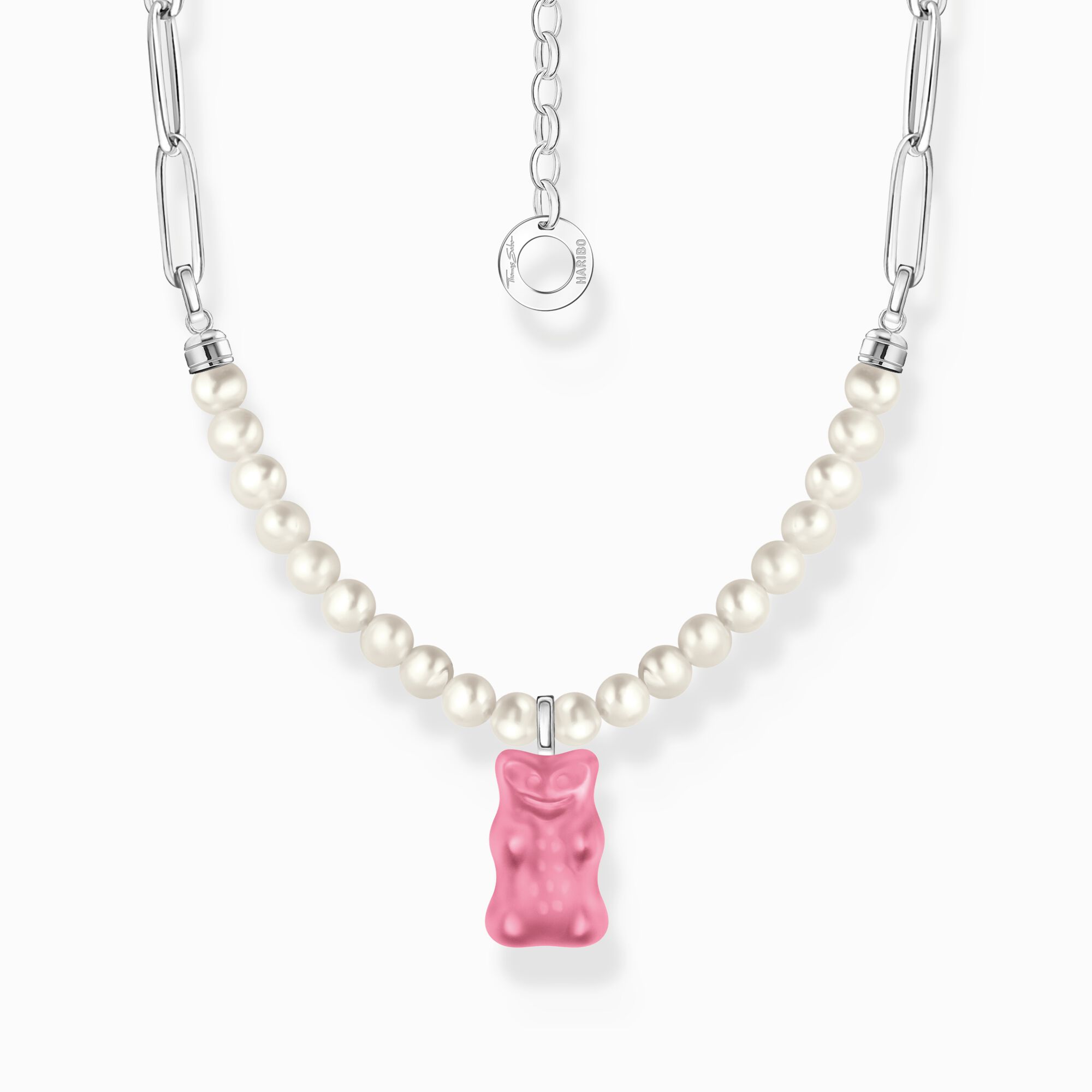 Silver link necklace with pink Goldbears &amp; freshwater pearls from the  collection in the THOMAS SABO online store