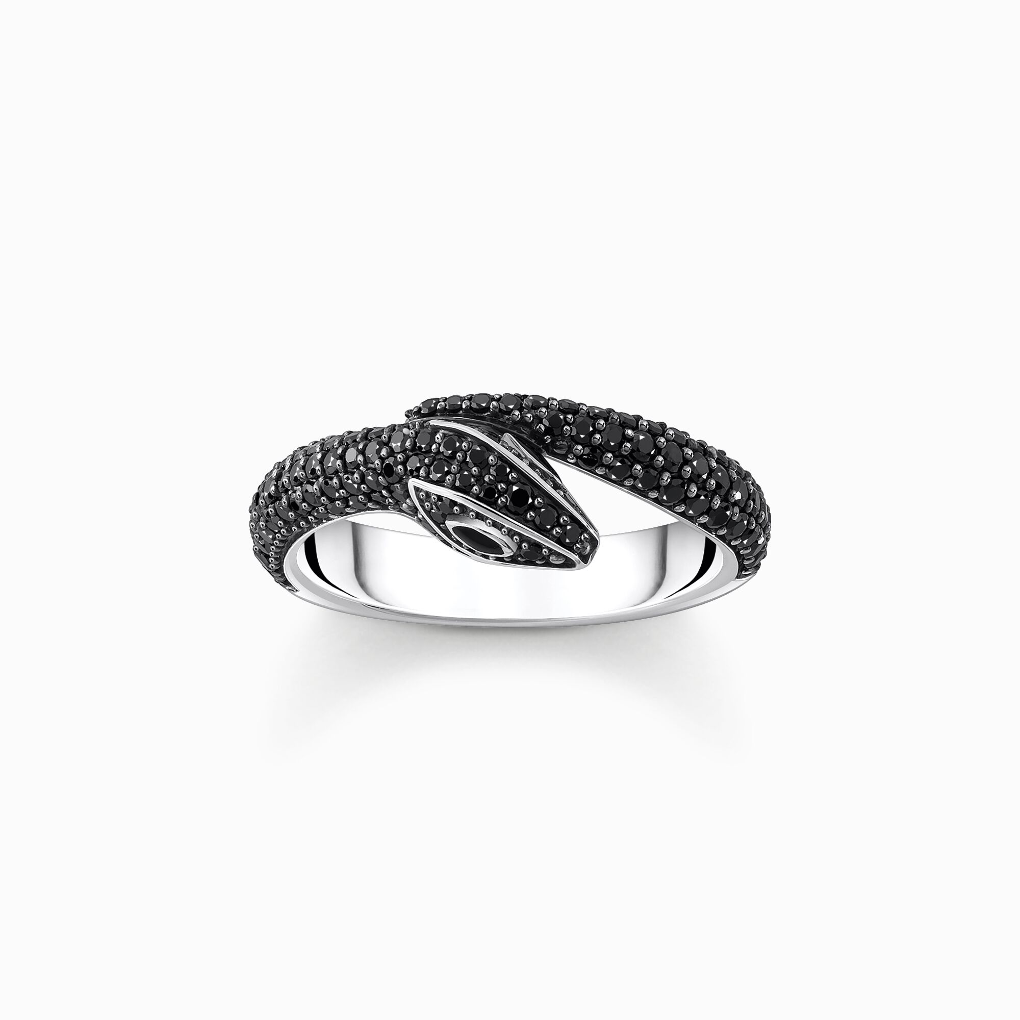 Silver blackened snake ring with black zirconia from the  collection in the THOMAS SABO online store