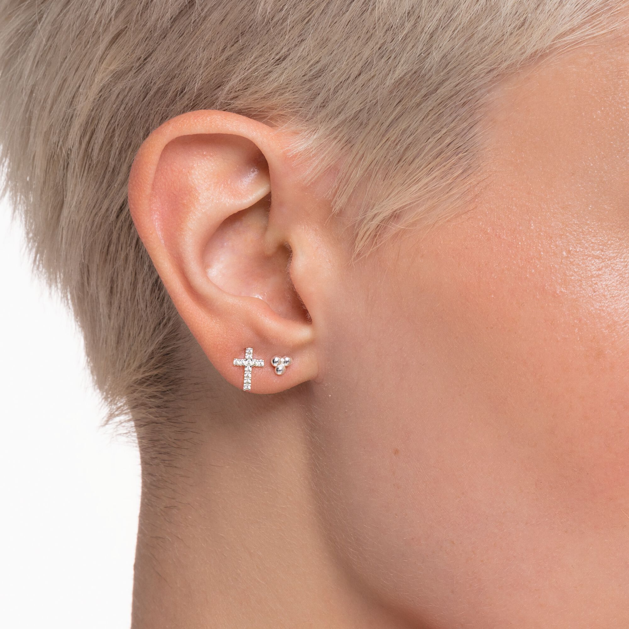Ear stud in bubbles THOMAS Small geometrical silver: SABO │