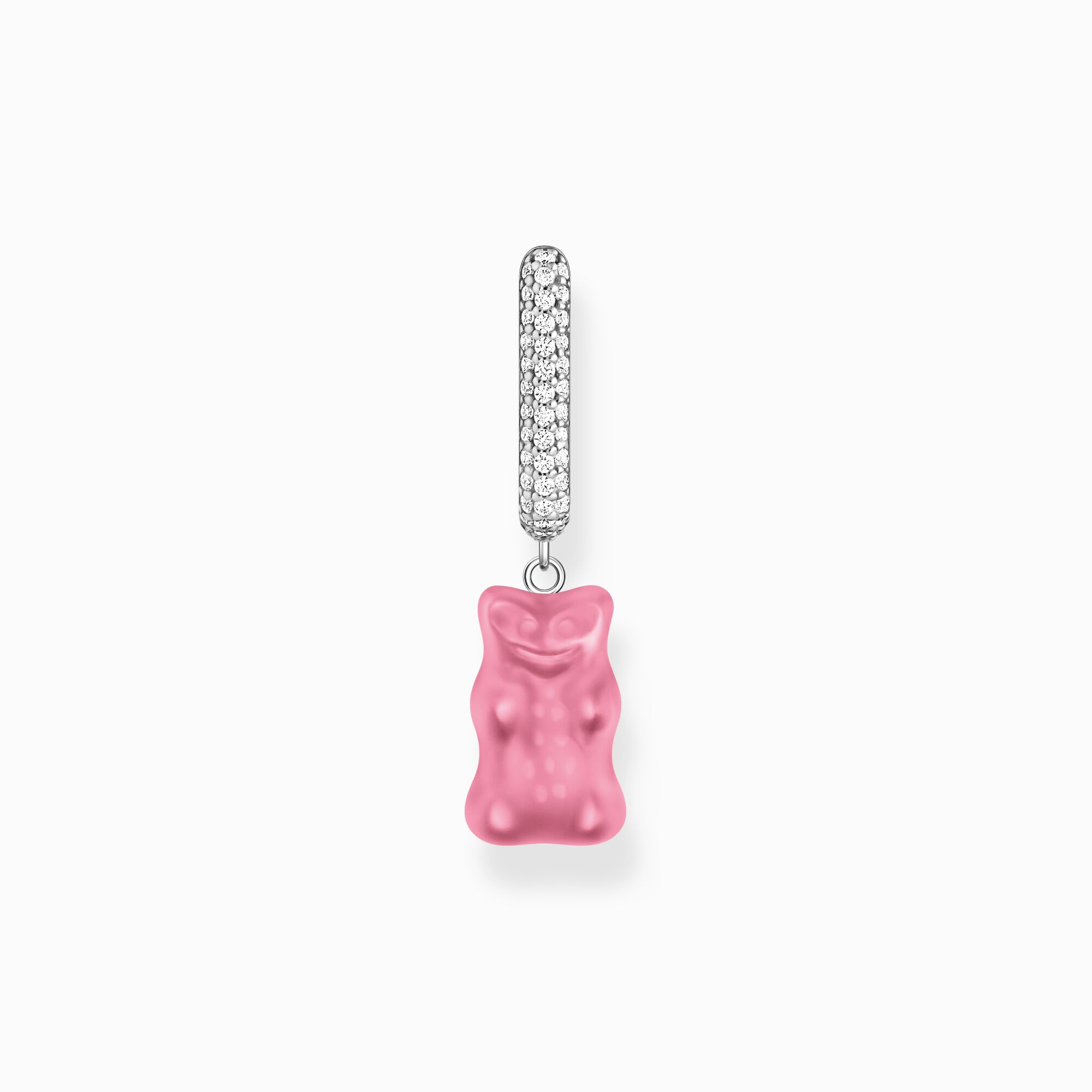 Silver single hoop earring medium sized with pink Goldbears from the  collection in the THOMAS SABO online store