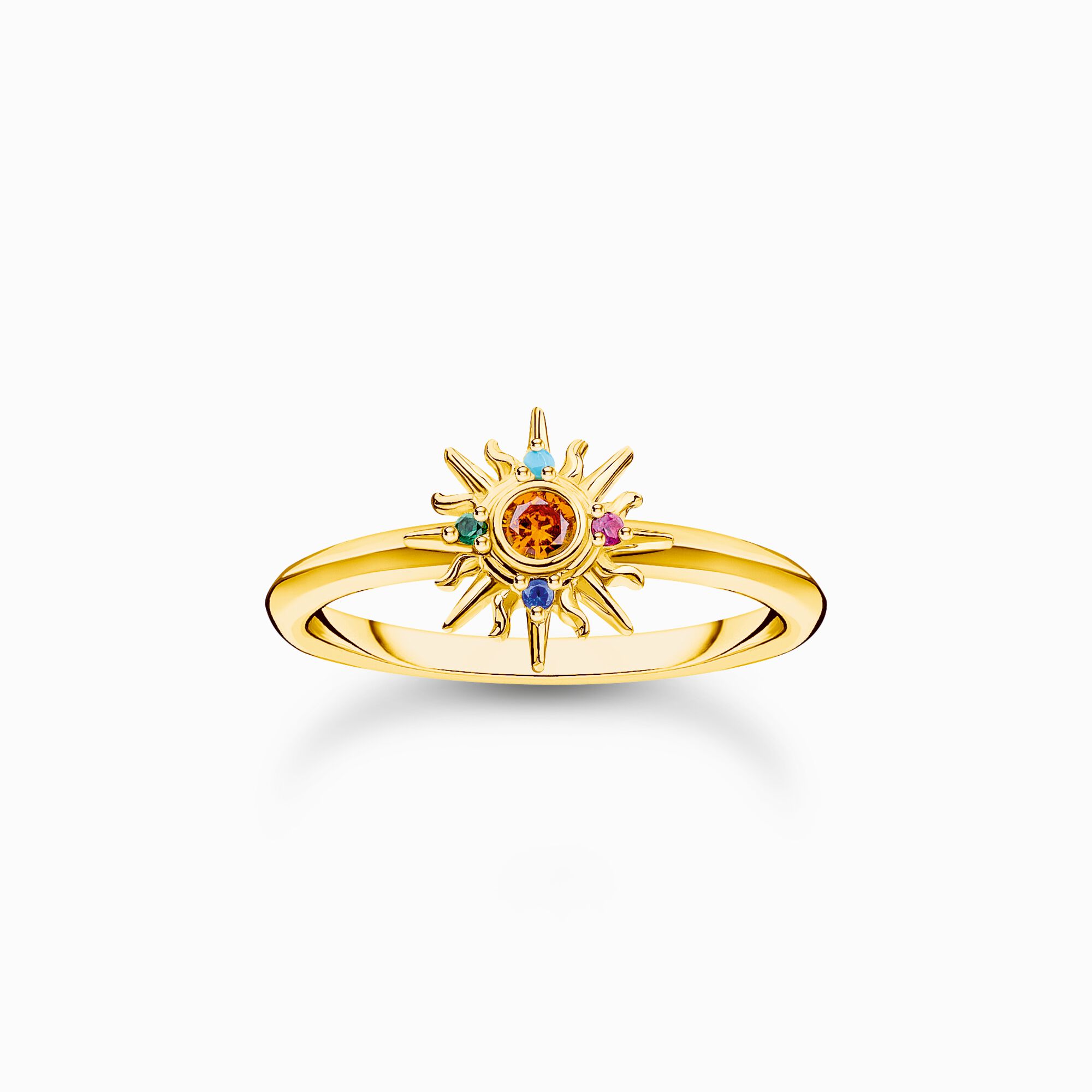 Bague arborant un soleil et des gemmes multicolores dor&eacute;e de la collection Charming Collection dans la boutique en ligne de THOMAS SABO