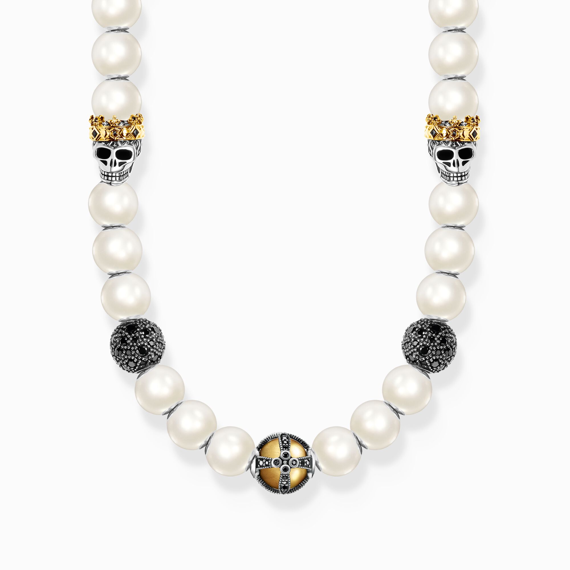 Gold-plated necklace, freshwater cultured pearls, skulls &amp;  beads from the  collection in the THOMAS SABO online store